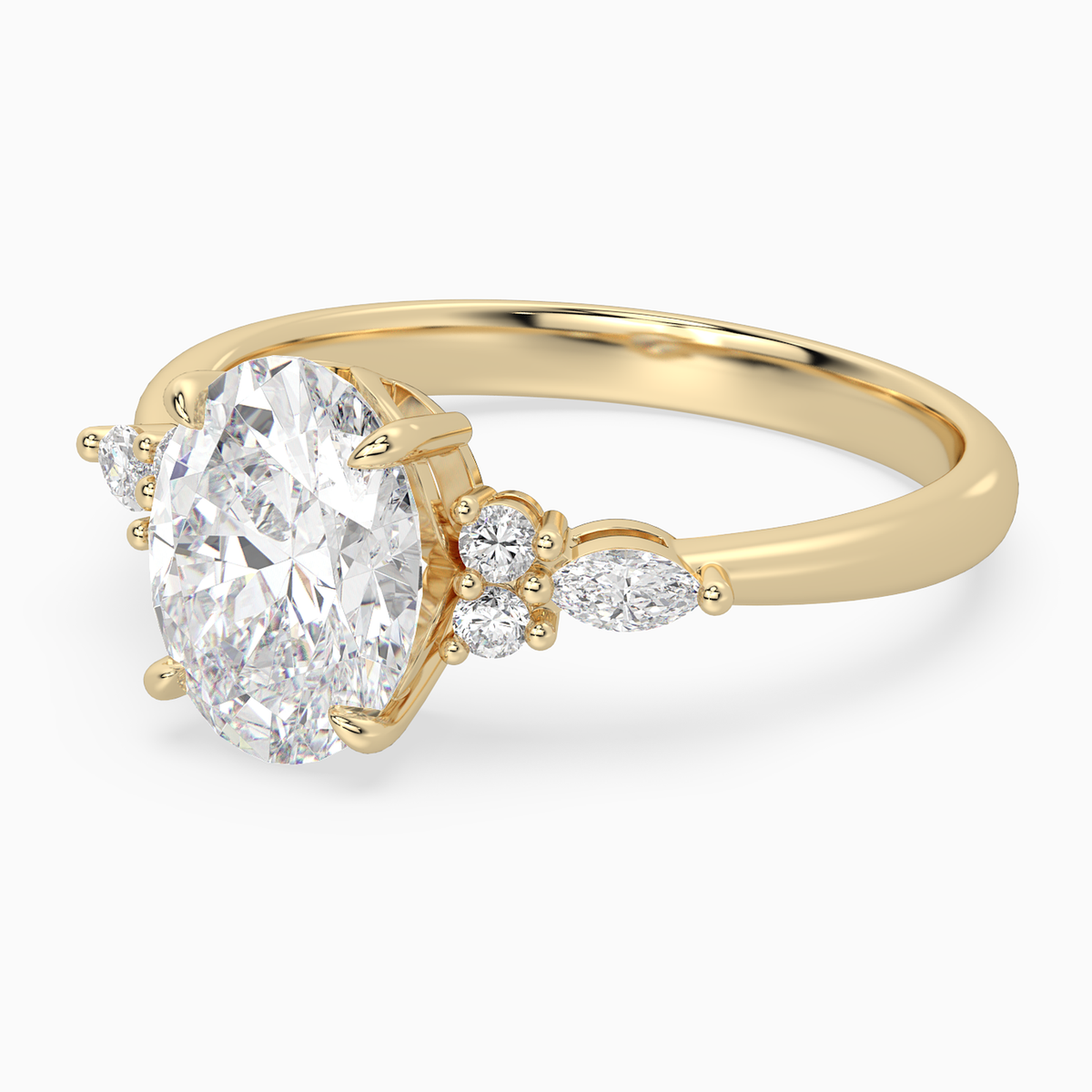 Oval Composite Floral Side Stone in 14K Yellow Gold top angle