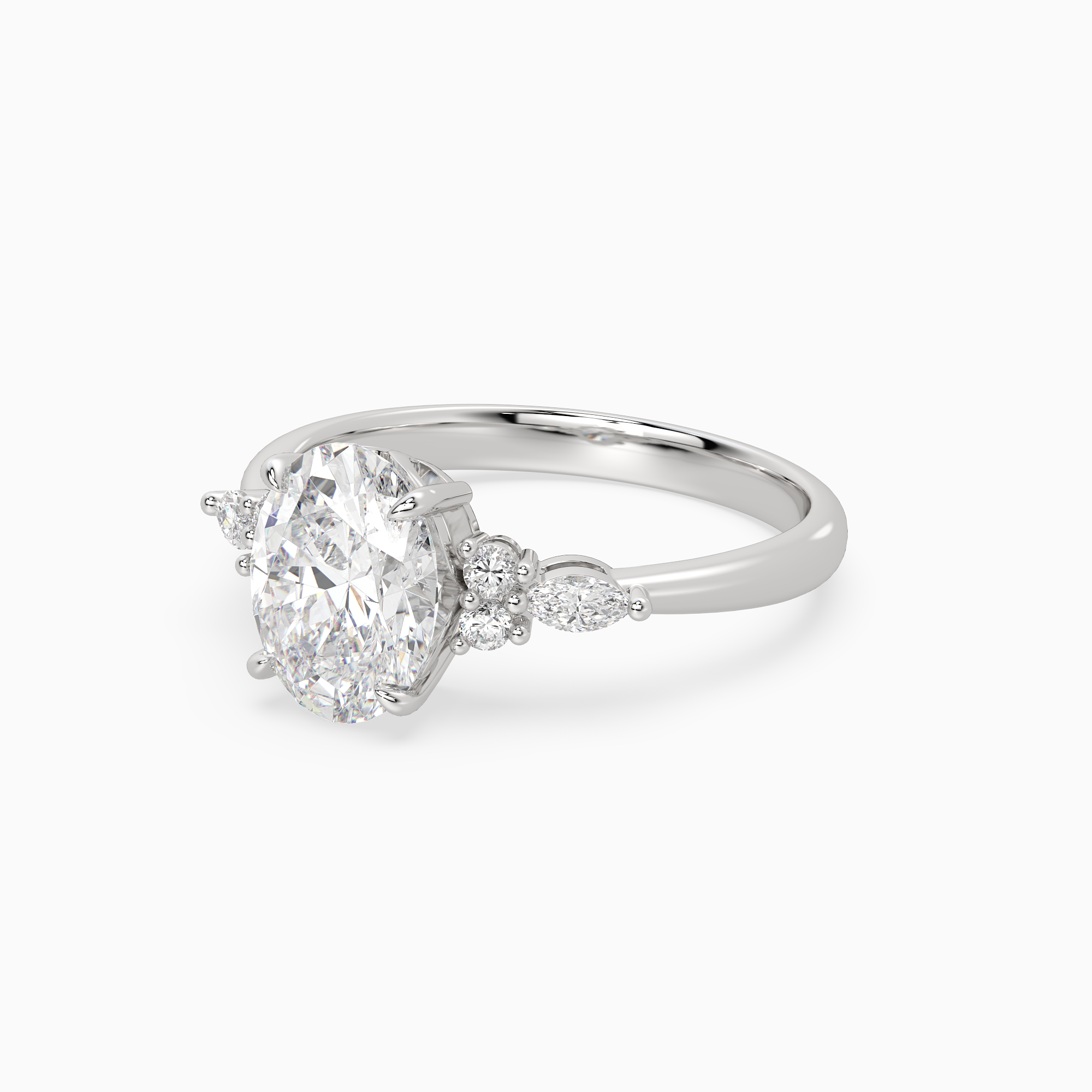 Oval Composite Floral Side Stone in 18K White Gold top angle