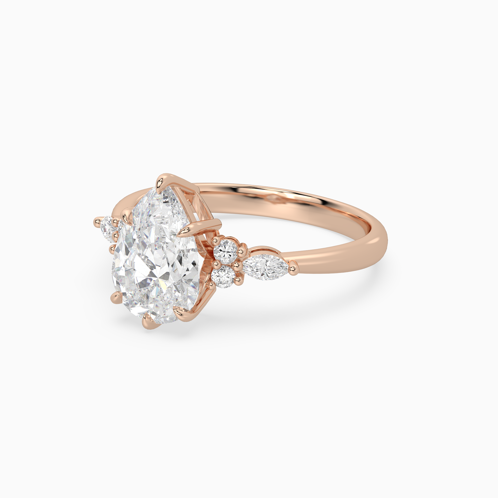Pear Composite Floral Side Stone in 14K Rose Gold top angle