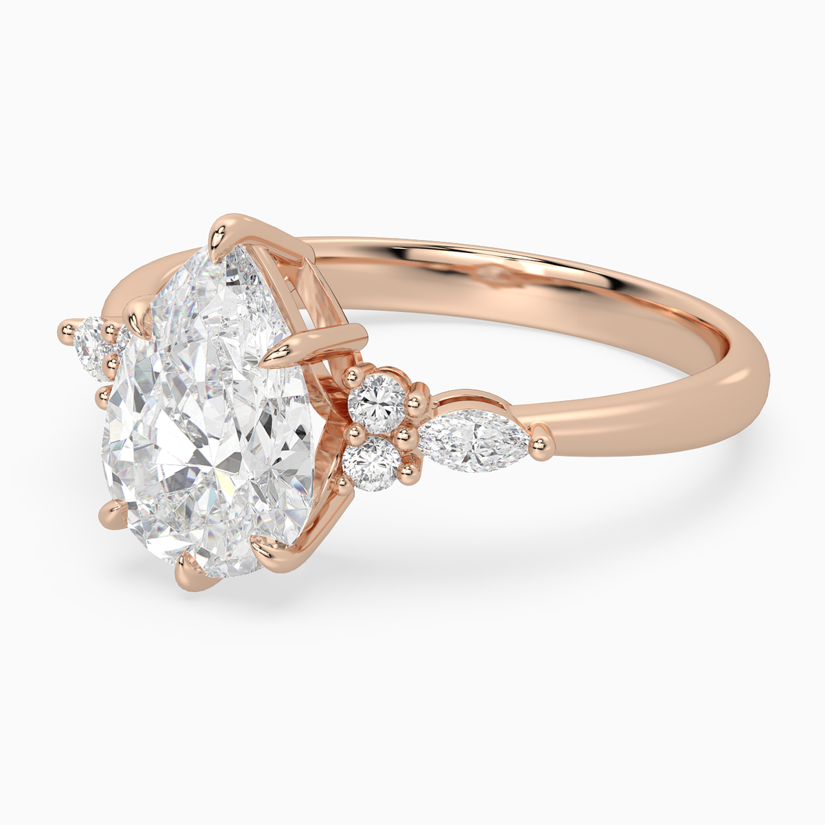 Pear Composite Floral Side Stone in 14K Rose Gold top angle