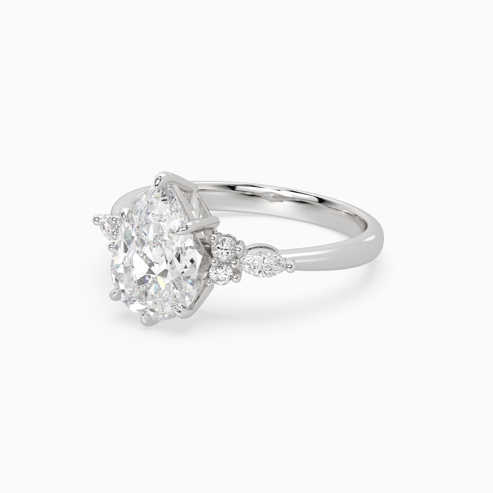 Pear Composite Floral Side Stone in 14K White Gold top angle
