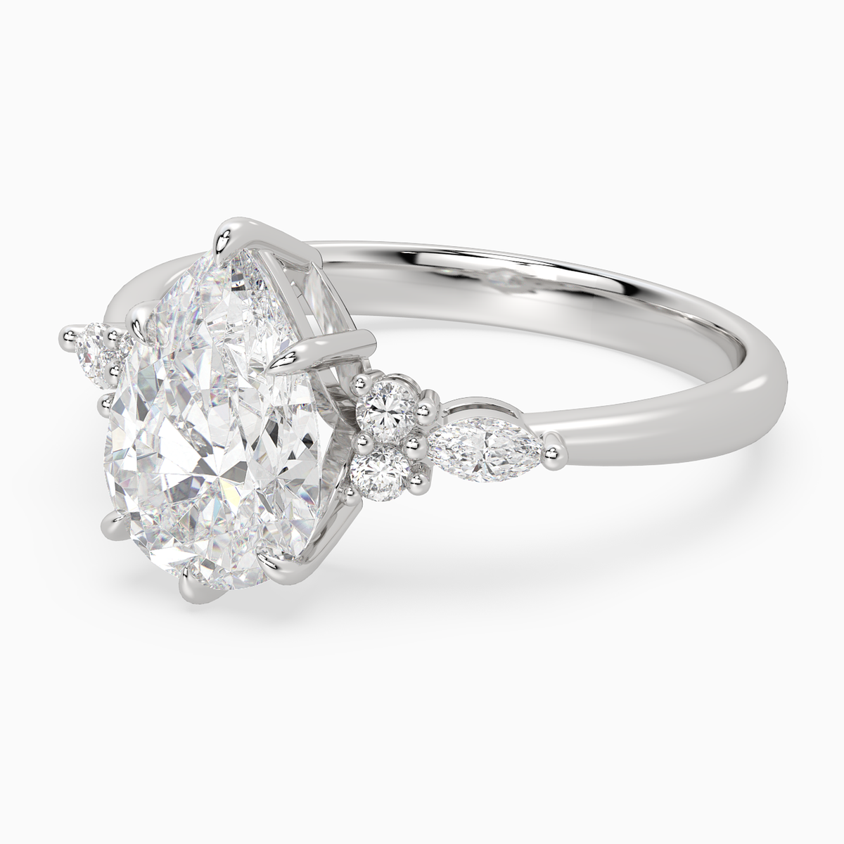 Pear Composite Floral Side Stone in 14K White Gold top angle