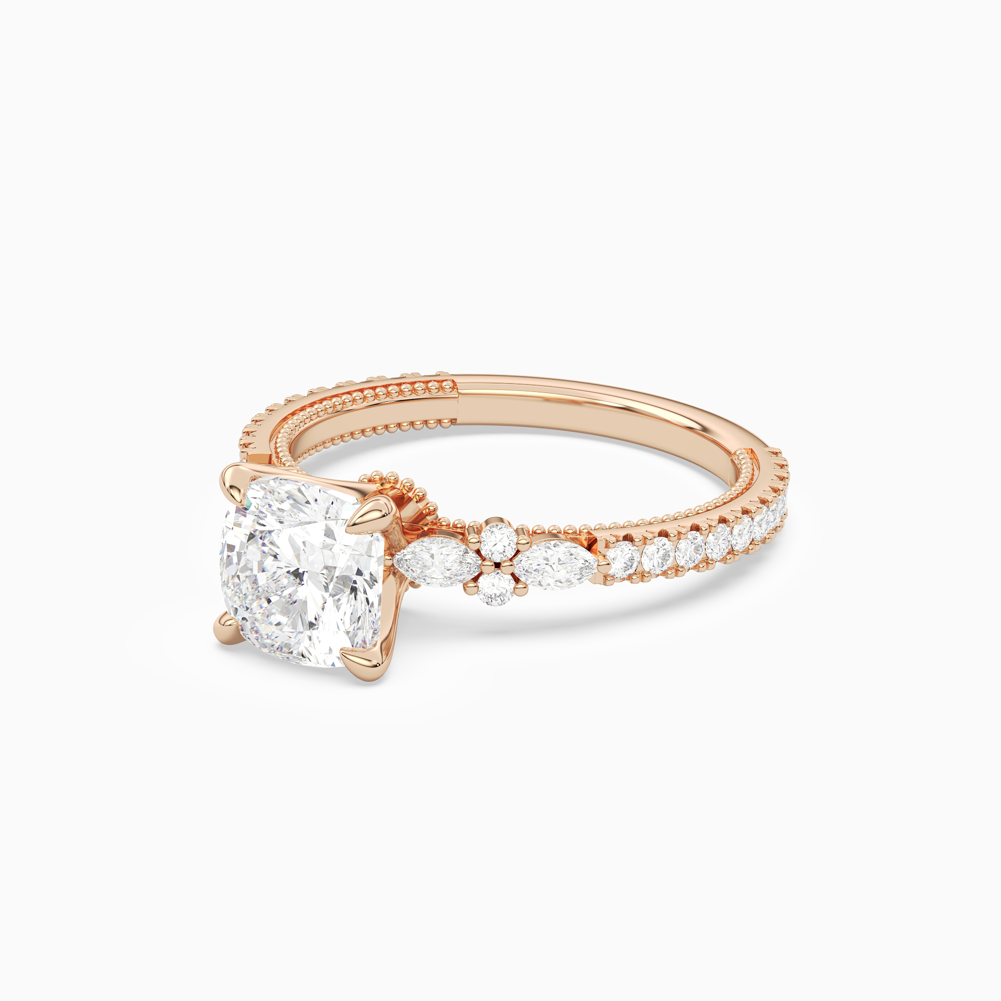 Cushion Celestia Side Stone in 14K Rose Gold top angle