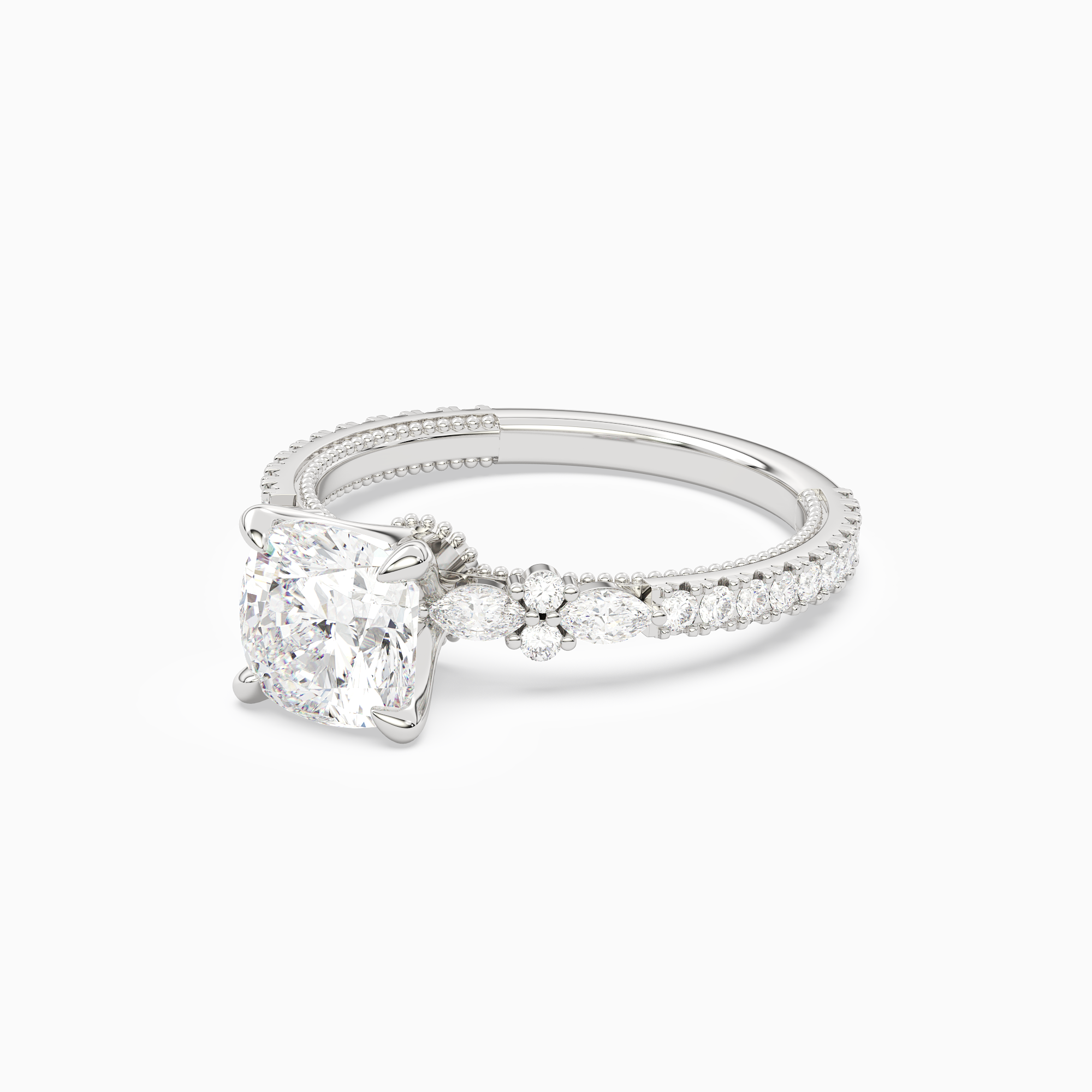 Cushion Celestia Side Stone in 14K White Gold top angle