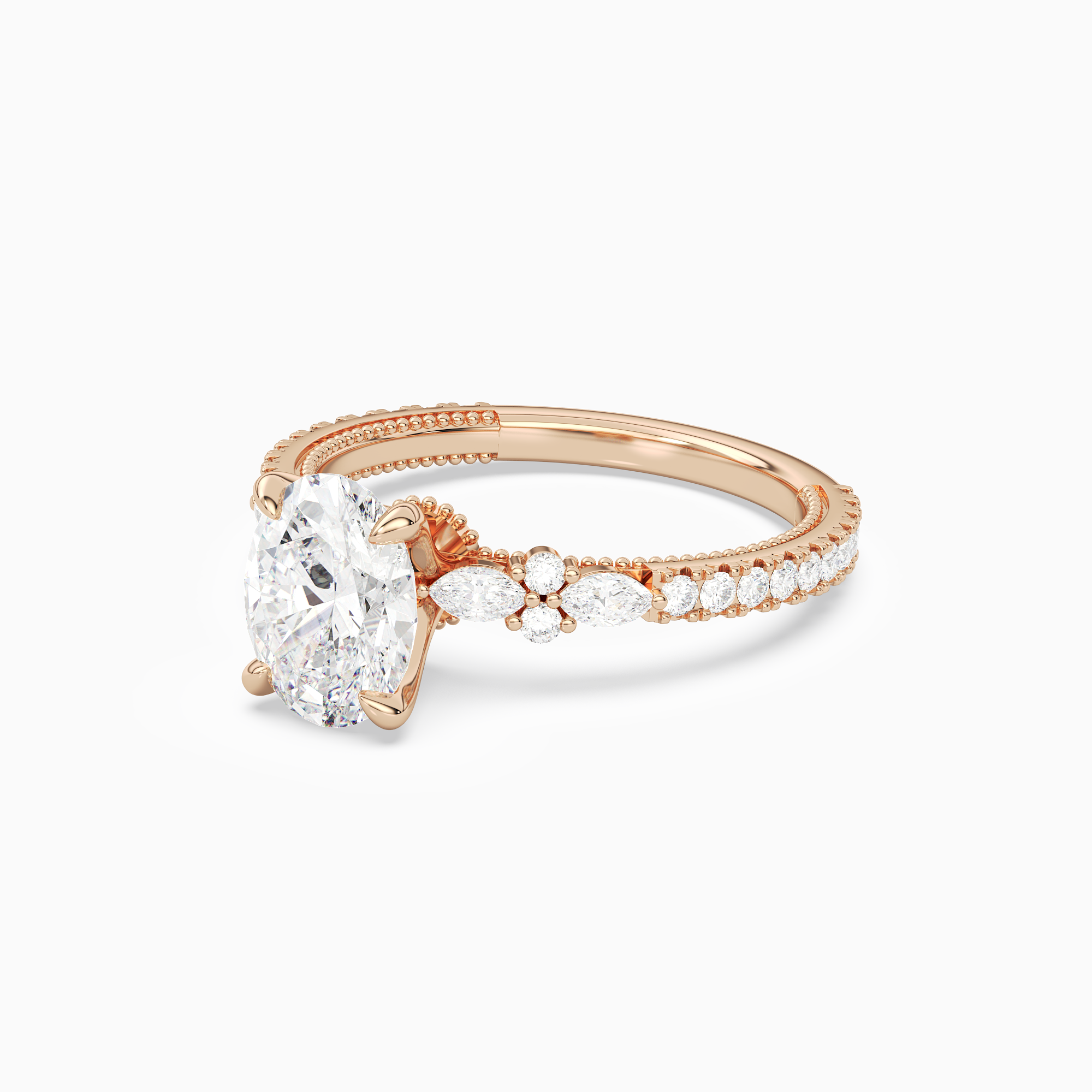 Oval Celestia Side Stone in 14K Rose Gold top angle