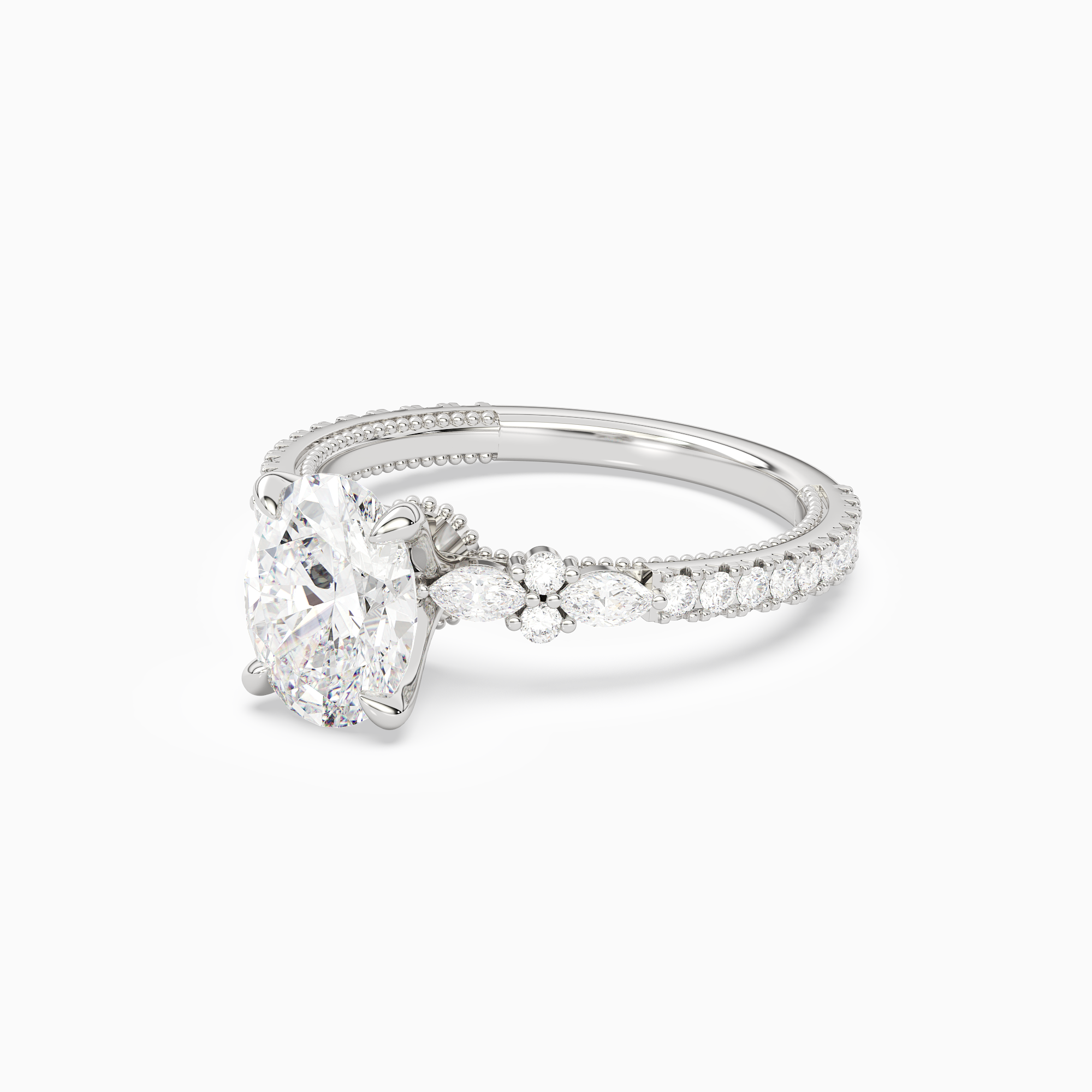 Oval Celestia Side Stone in 14K White Gold top angle