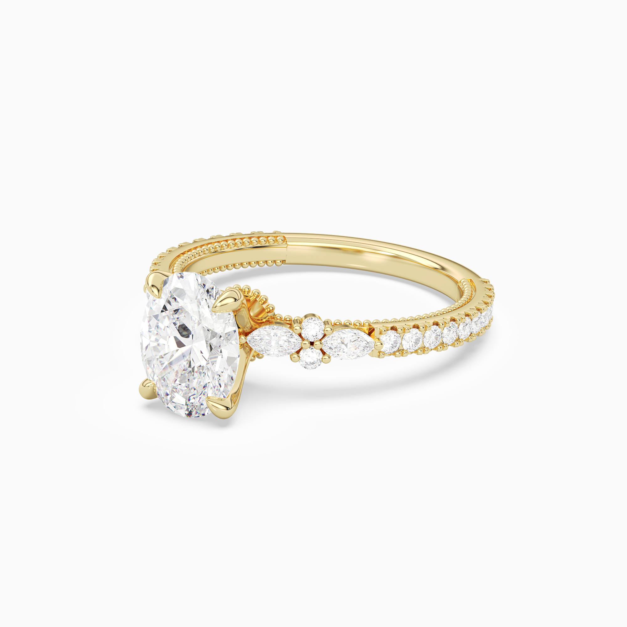 Oval Celestia Side Stone in 14K Yellow Gold top angle