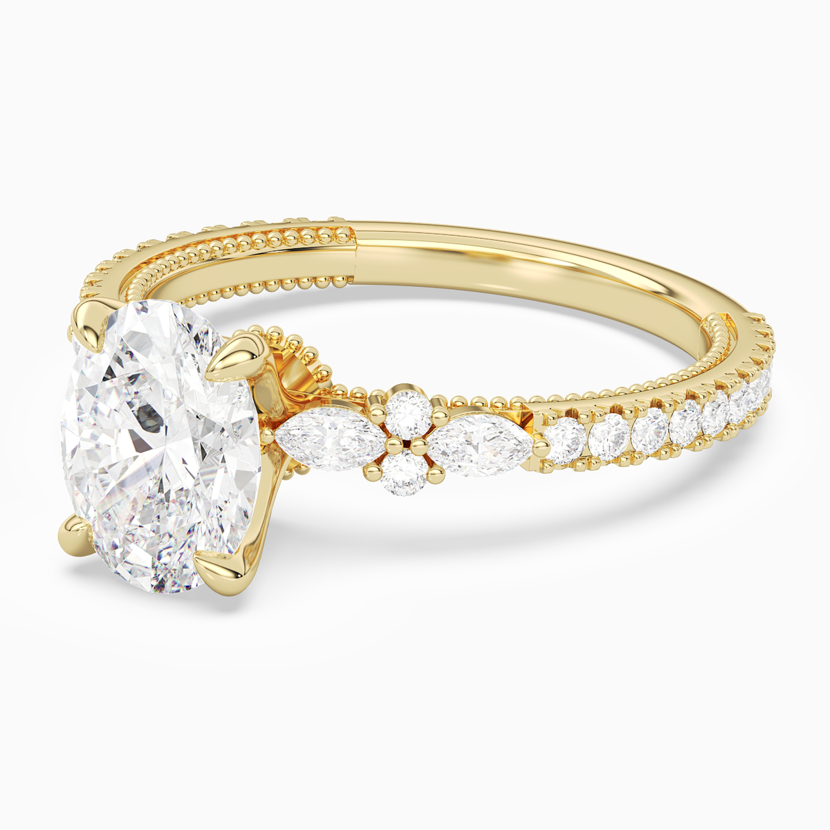 Oval Celestia Side Stone in 14K Yellow Gold top angle