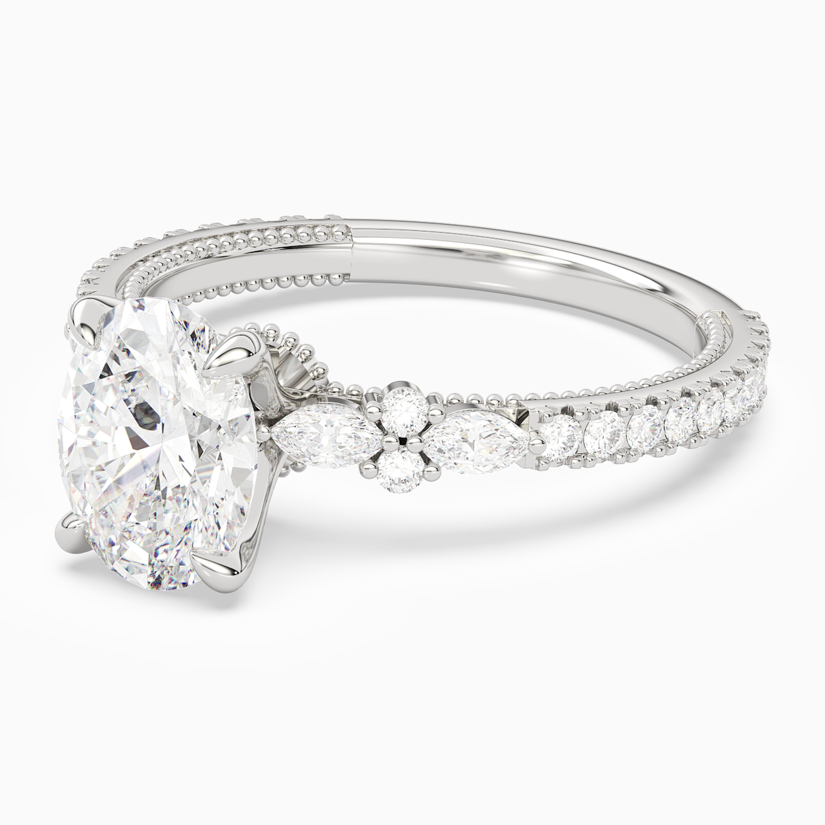 Oval Celestia Side Stone in Platinum top angle