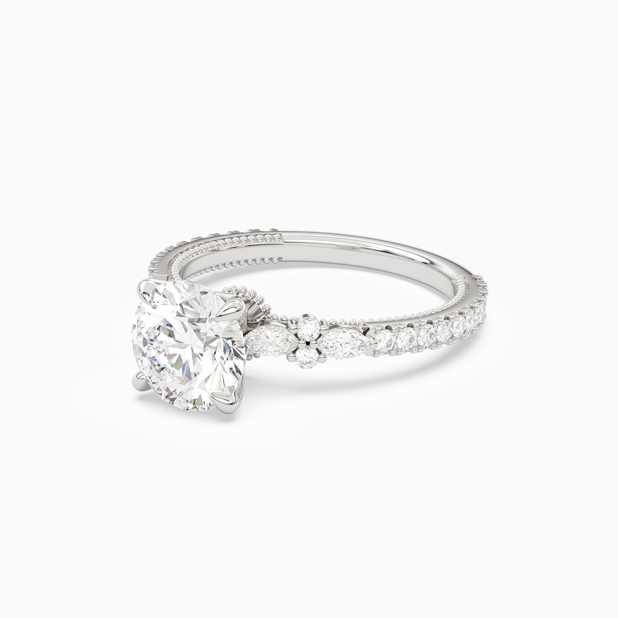 Round Celestia Side Stone in 14K White Gold top angle