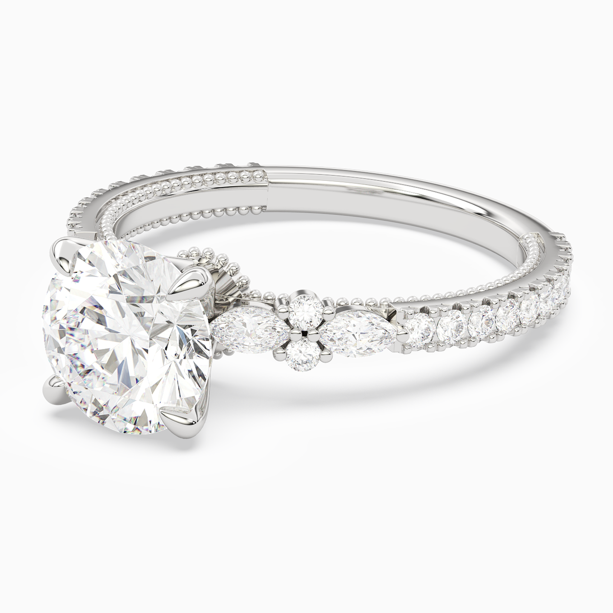 Round Celestia Side Stone in 14K White Gold top angle