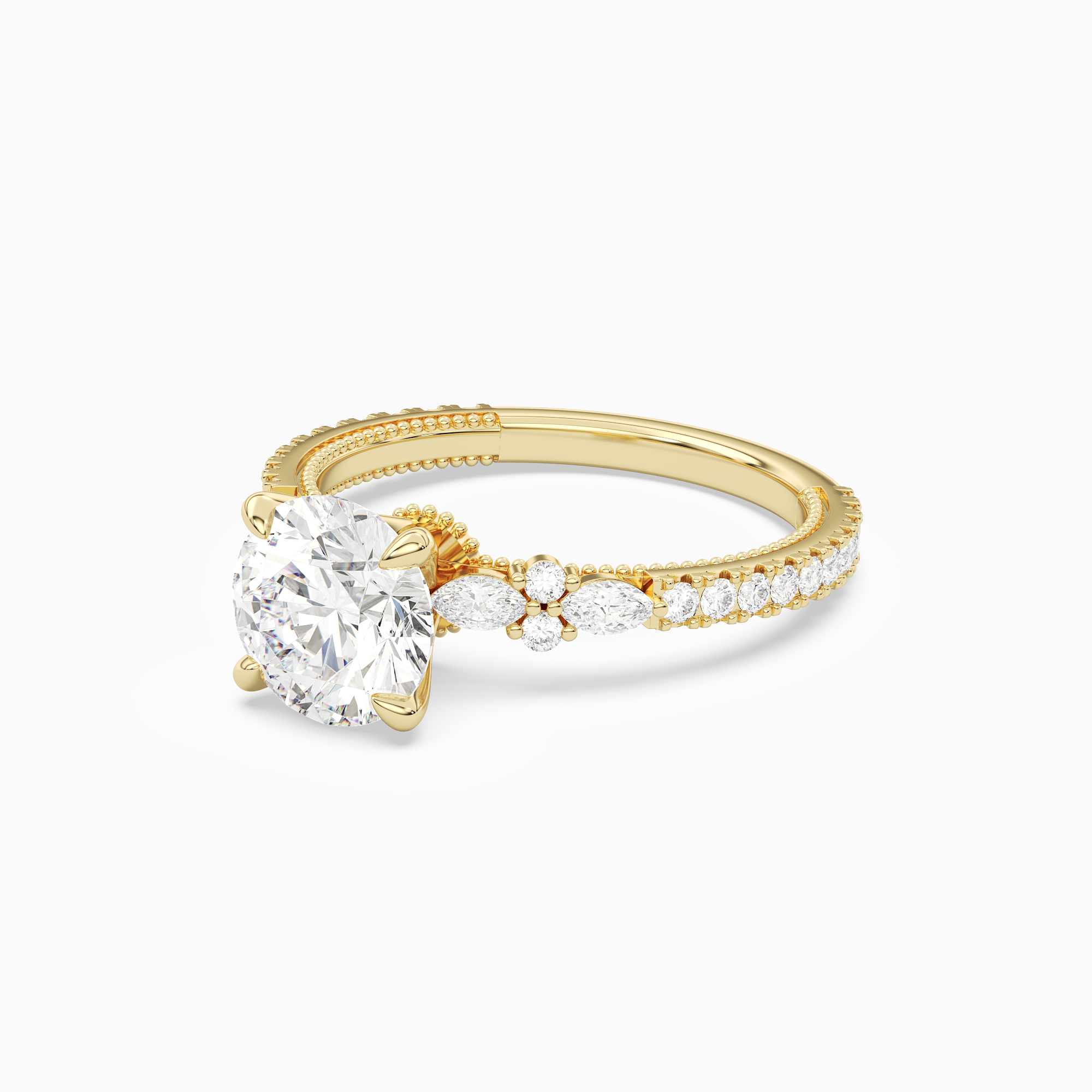 Round Celestia Side Stone in 18K Yellow Gold top angle