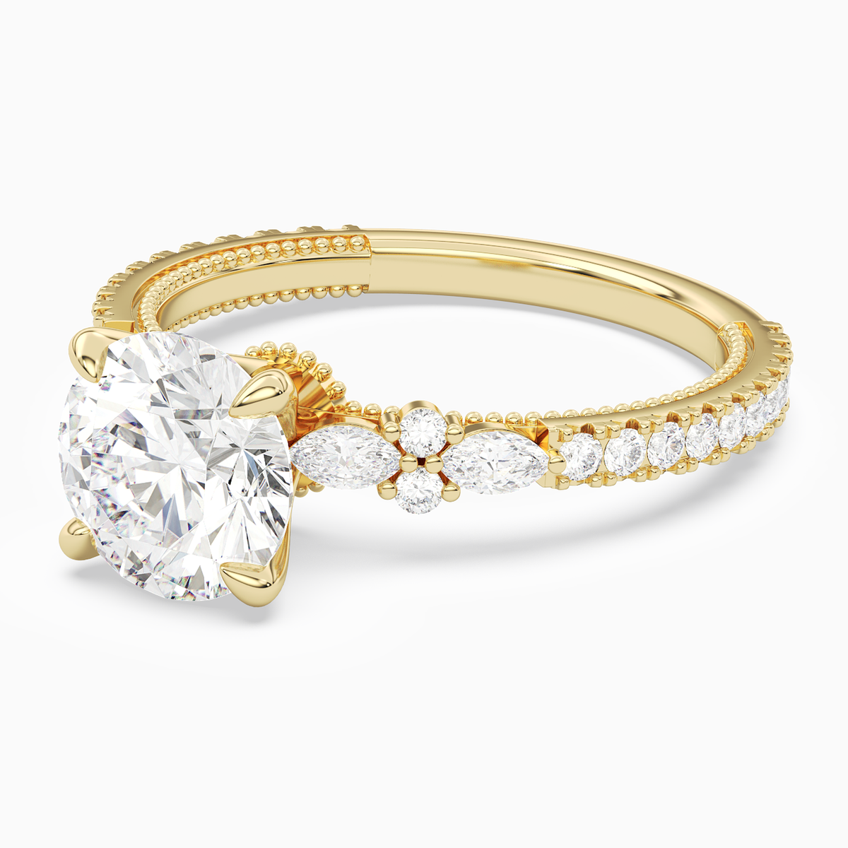 Round Celestia Side Stone in 18K Yellow Gold top angle