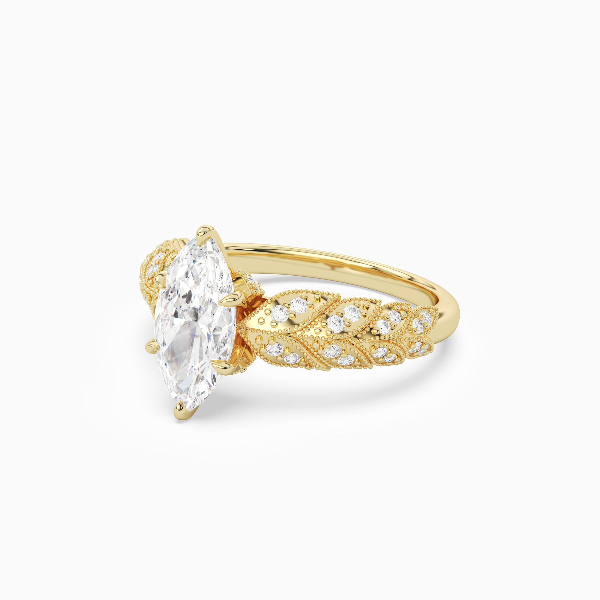 Marquise Laurel Nature Side Stone in 14K Yellow Gold top angle