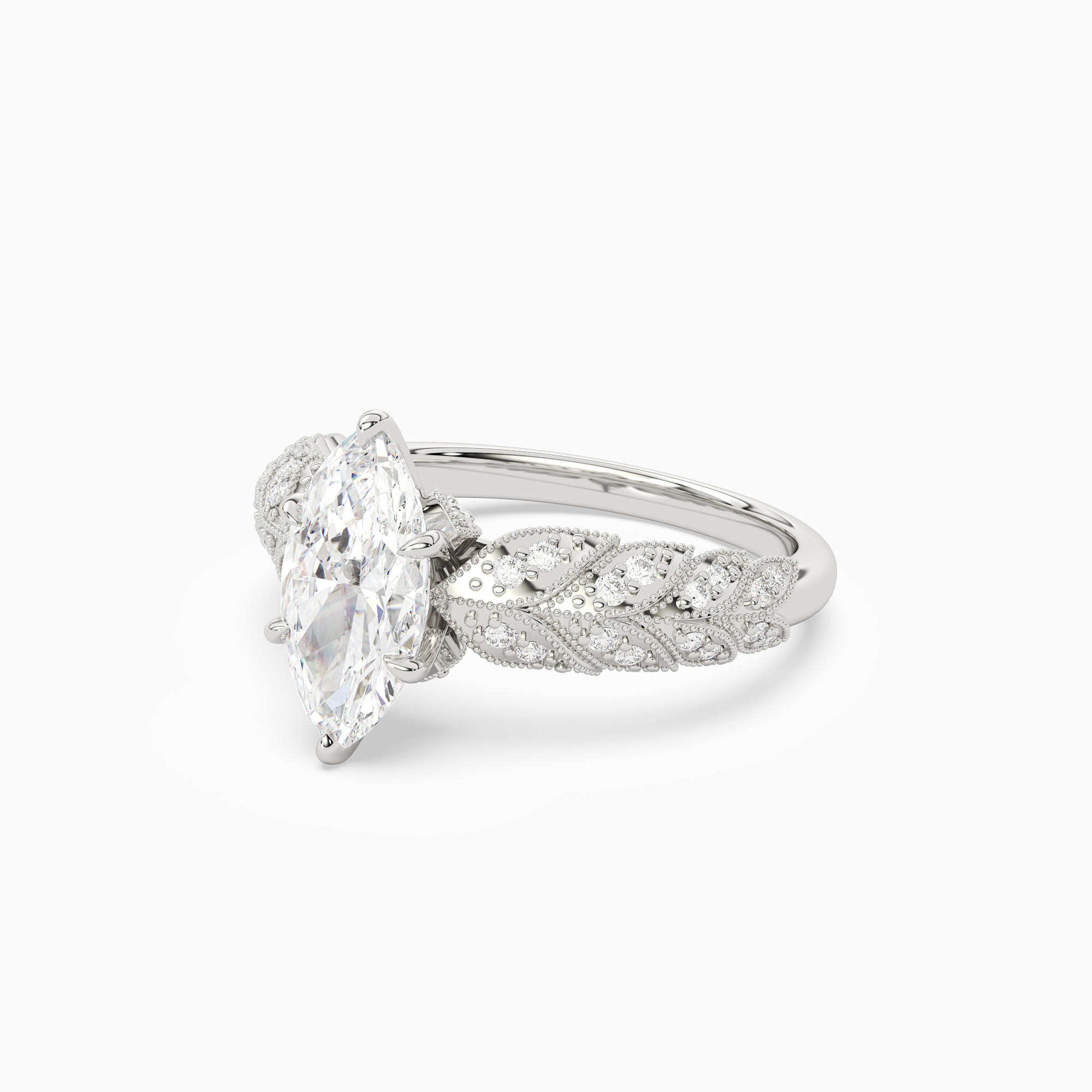 Marquise Laurel Nature Side Stone in Platinum top angle