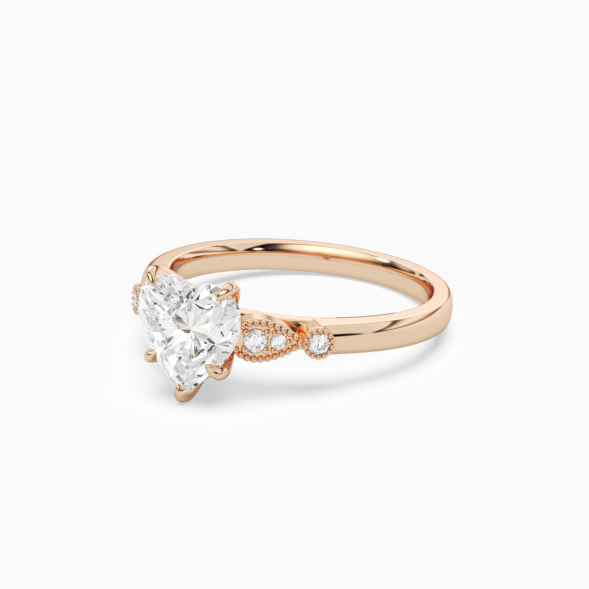 Heart Pear Scroll Side Stone in 14K Rose Gold top angle