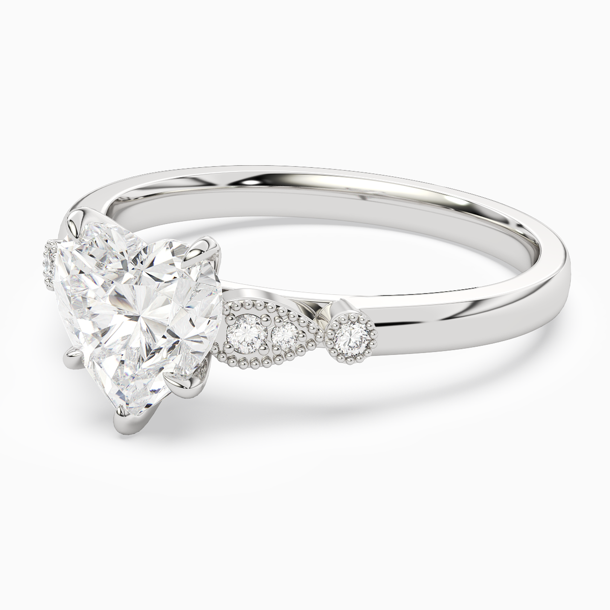 Heart Pear Scroll Side Stone in 14K White Gold top angle