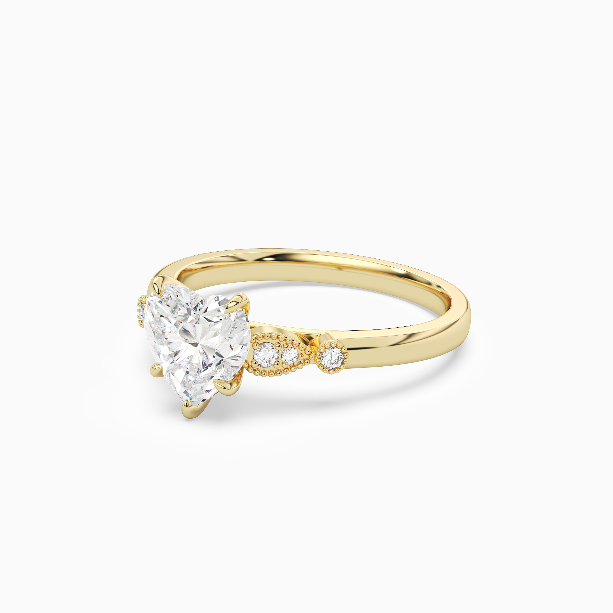 Heart Pear Scroll Side Stone in 14K Yellow Gold top angle