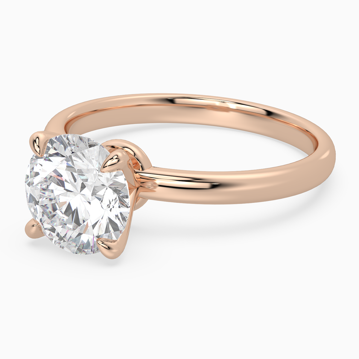 Round Petite Classic Solitaire in 14K Rose Gold top angle