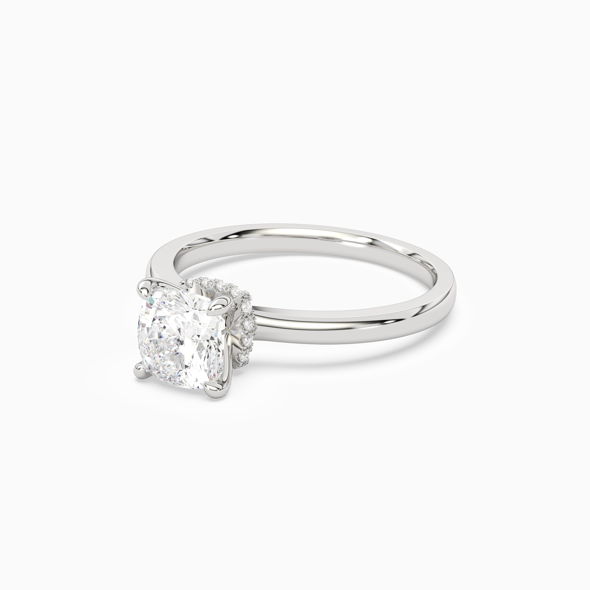 Cushion Hidden Halo Crown Clean in 18K White Gold top angle
