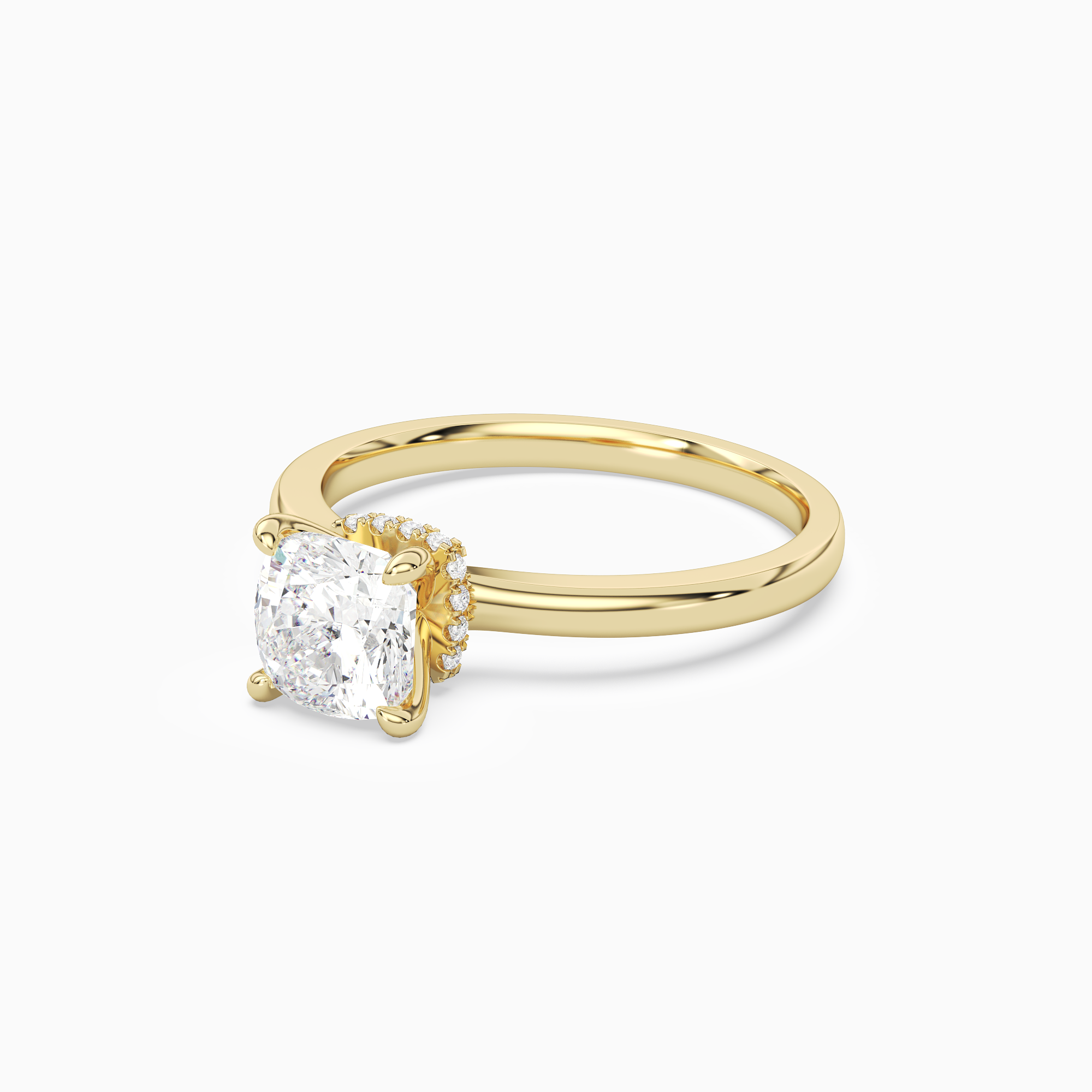 Cushion Hidden Halo Crown Clean in 18K Yellow Gold top angle