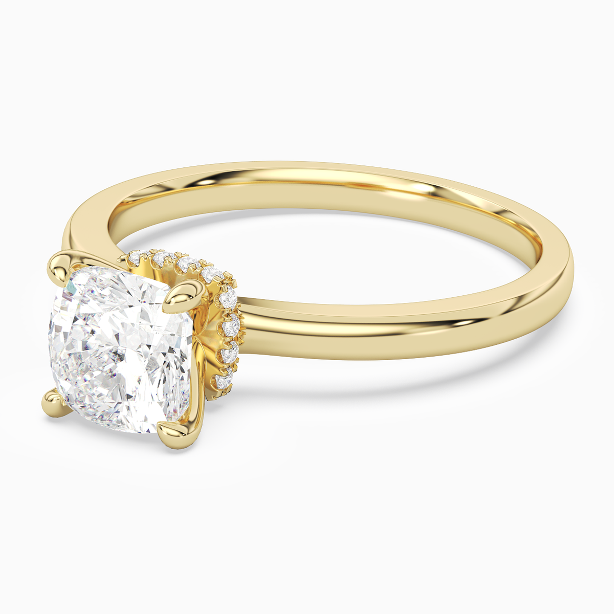 Cushion Hidden Halo Crown Clean in 18K Yellow Gold top angle