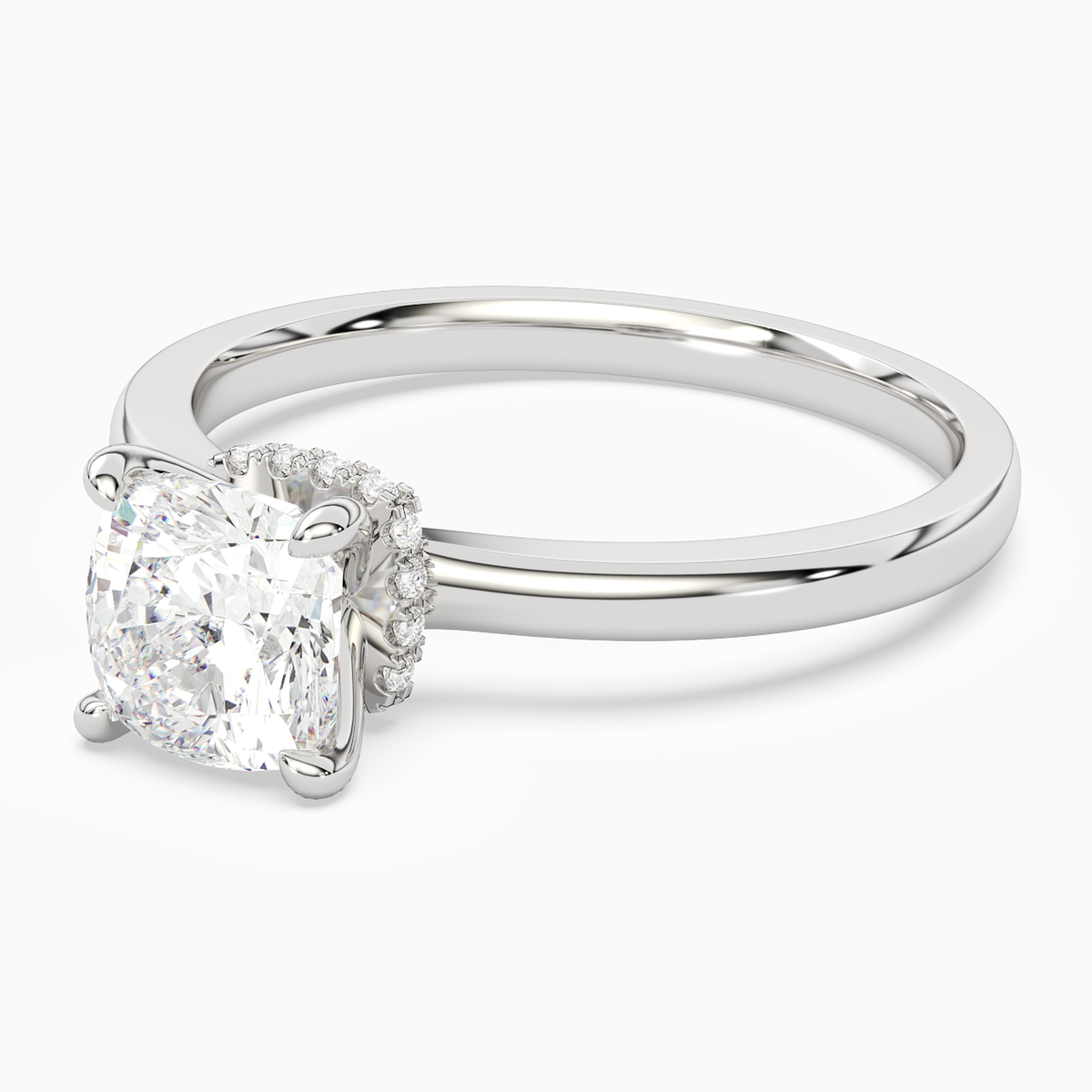 Cushion Hidden Halo Crown Clean in Platinum top angle