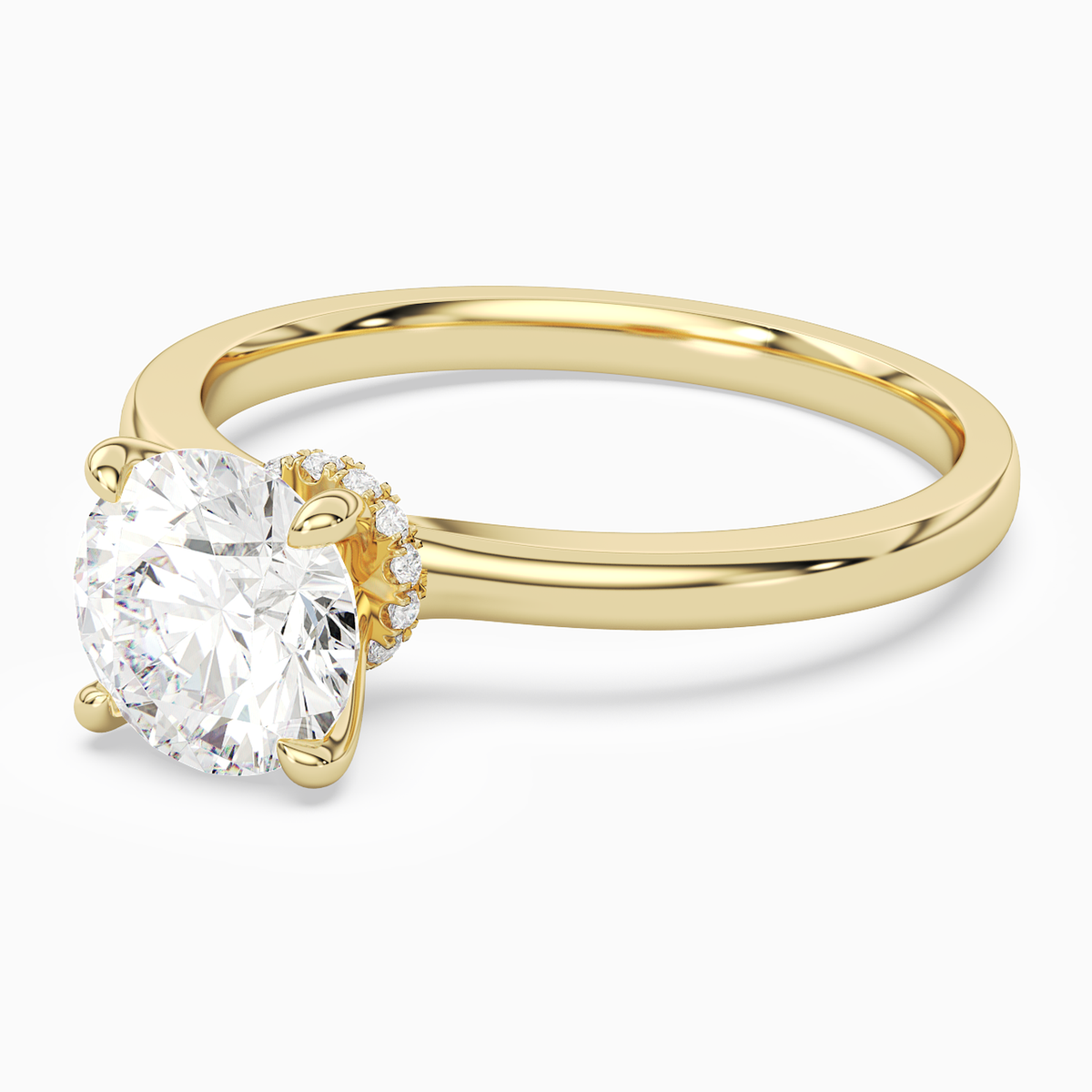 Round Hidden Halo Crown Clean in 14K Yellow Gold top angle