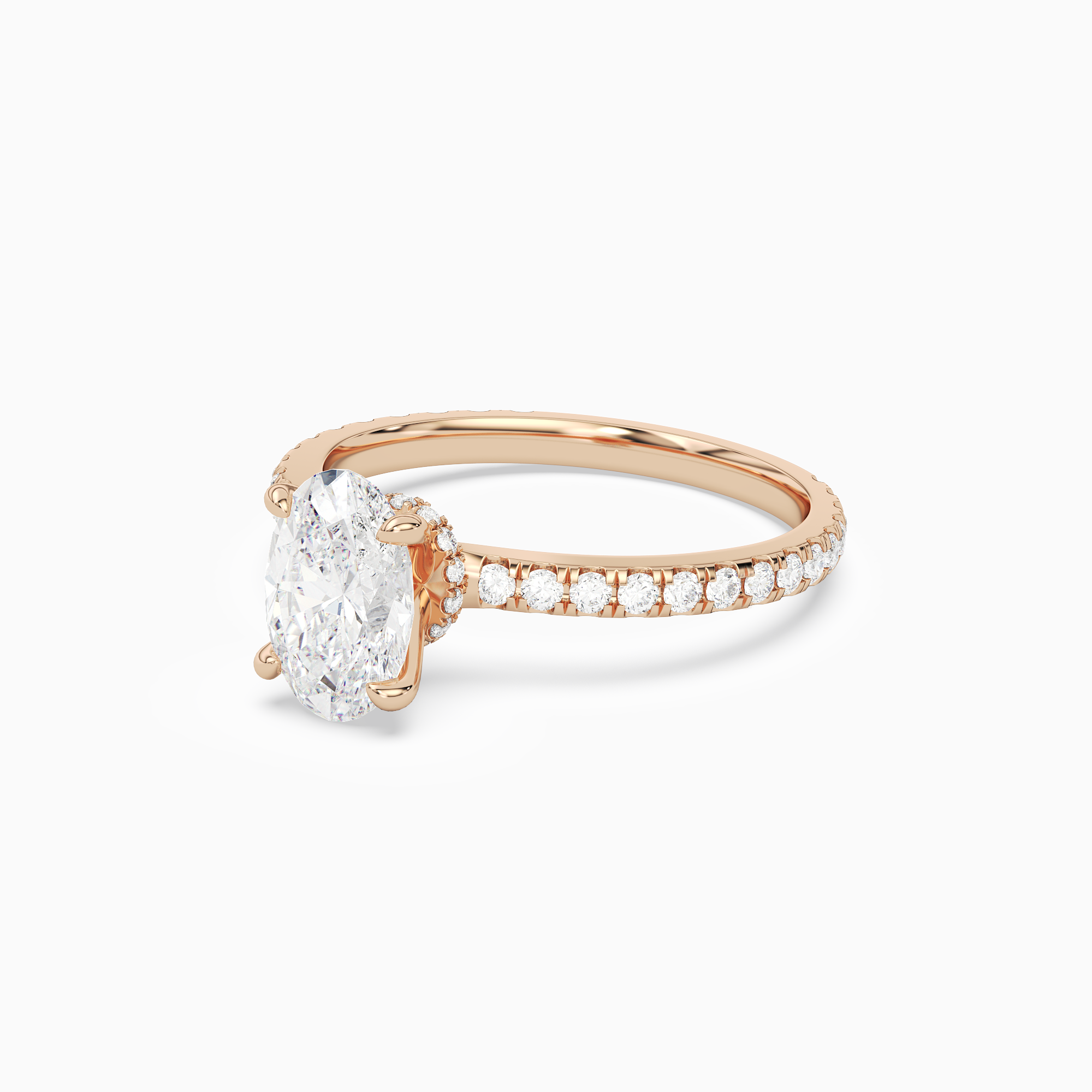 Oval Hidden Halo Crown Pavé in 14K Rose Gold top angle