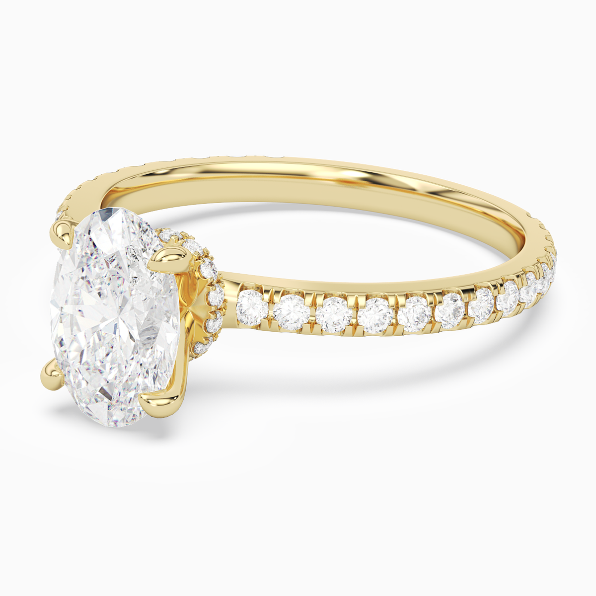 Oval Hidden Halo Crown Pavé in 14K Yellow Gold top angle
