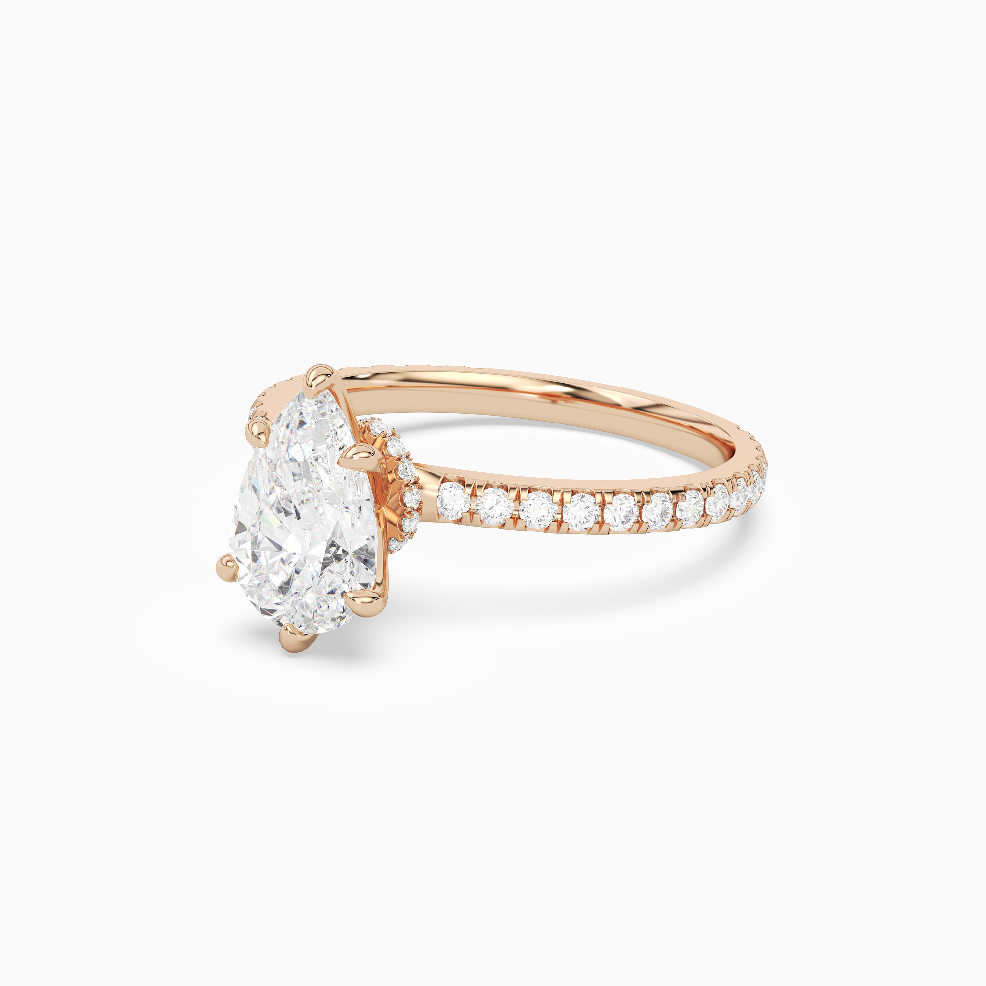 Pear Hidden Halo Crown Pavé in 14K Rose Gold top angle