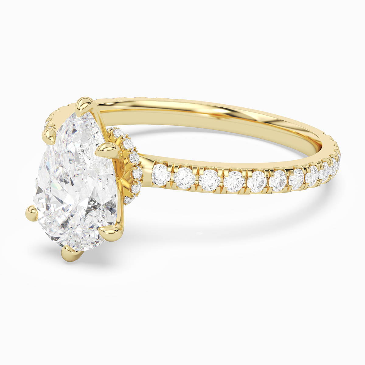 Pear Hidden Halo Crown Pavé in 14K Yellow Gold top angle