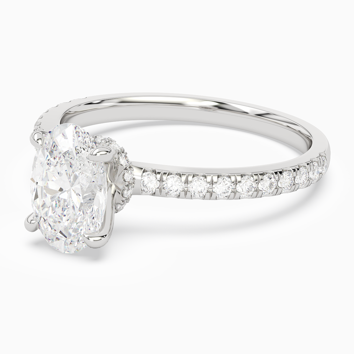 Oval Hidden Halo Crown Petite Pavé in 14K White Gold top angle