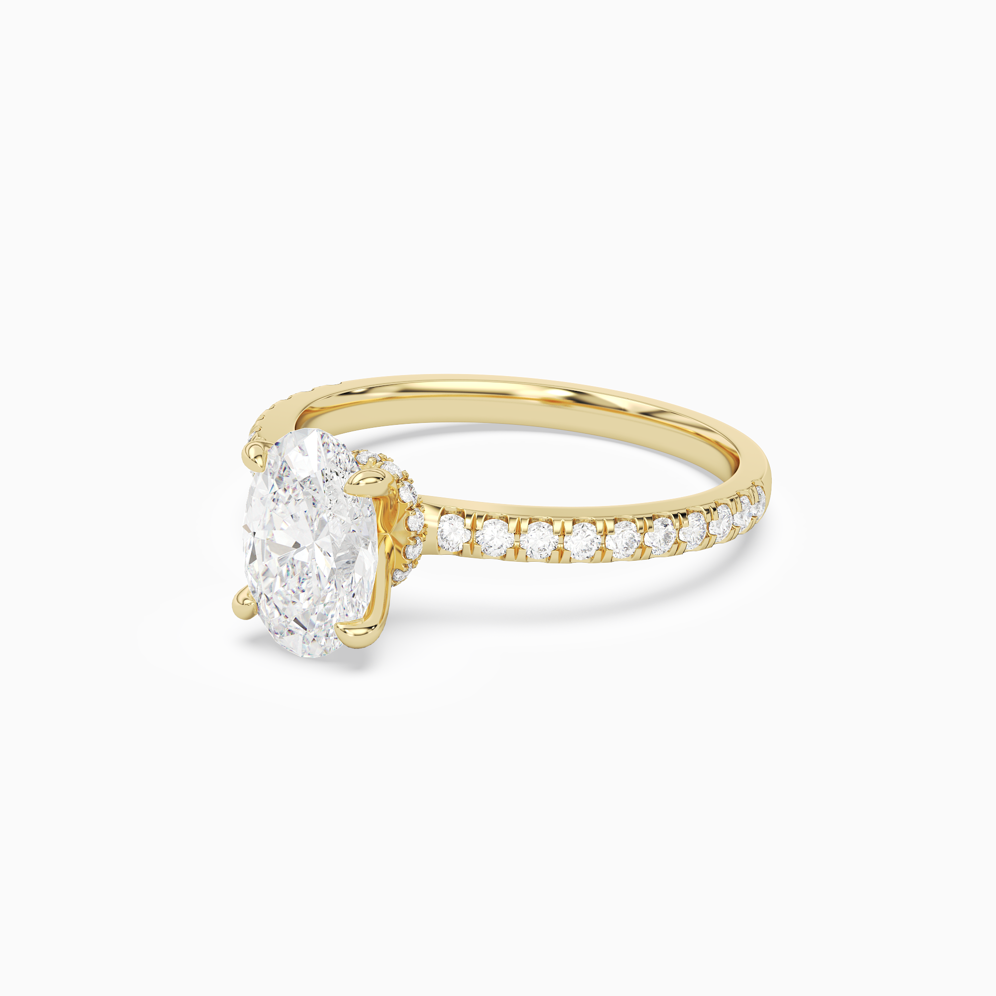 Oval Hidden Halo Crown Petite Pavé in 14K Yellow Gold top angle