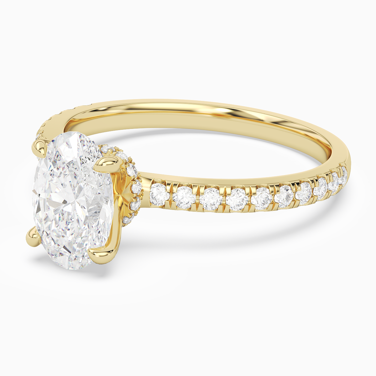 Oval Hidden Halo Crown Petite Pavé in 18K Yellow Gold top angle
