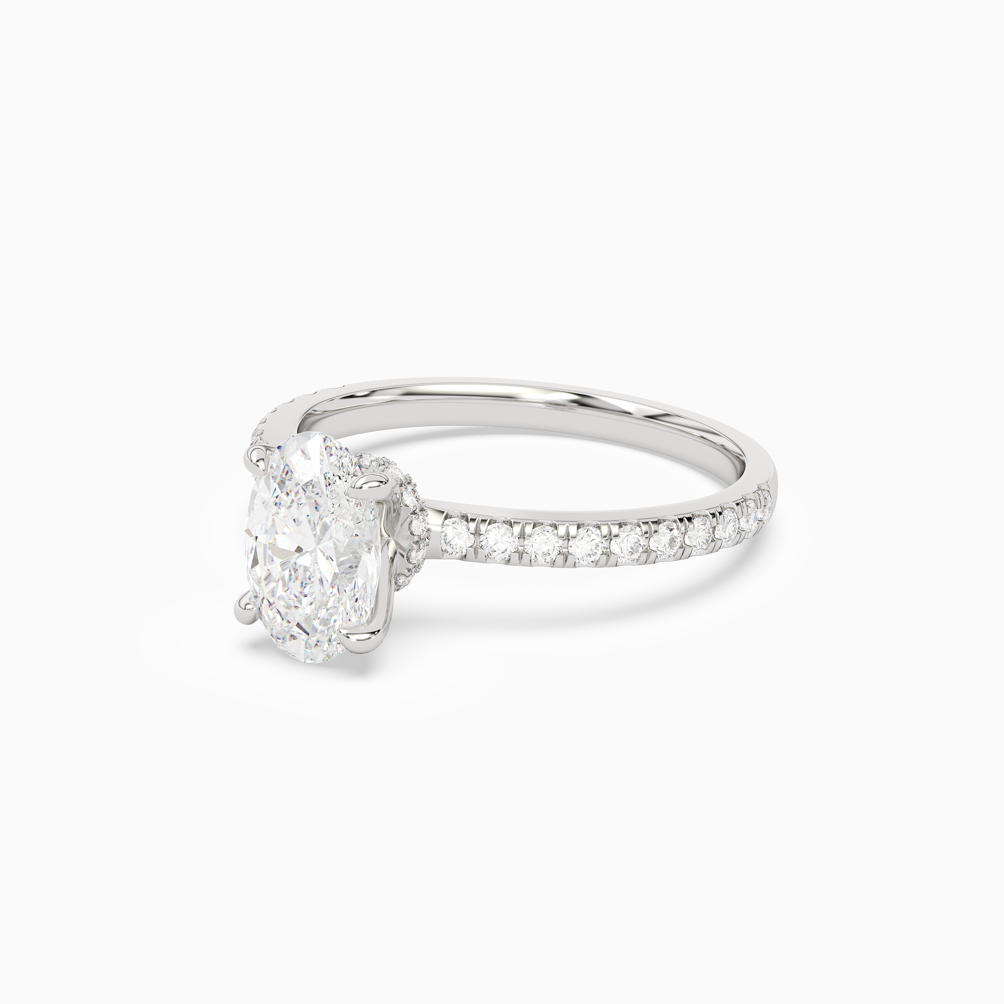 Oval Hidden Halo Crown Petite Pavé in Platinum top angle