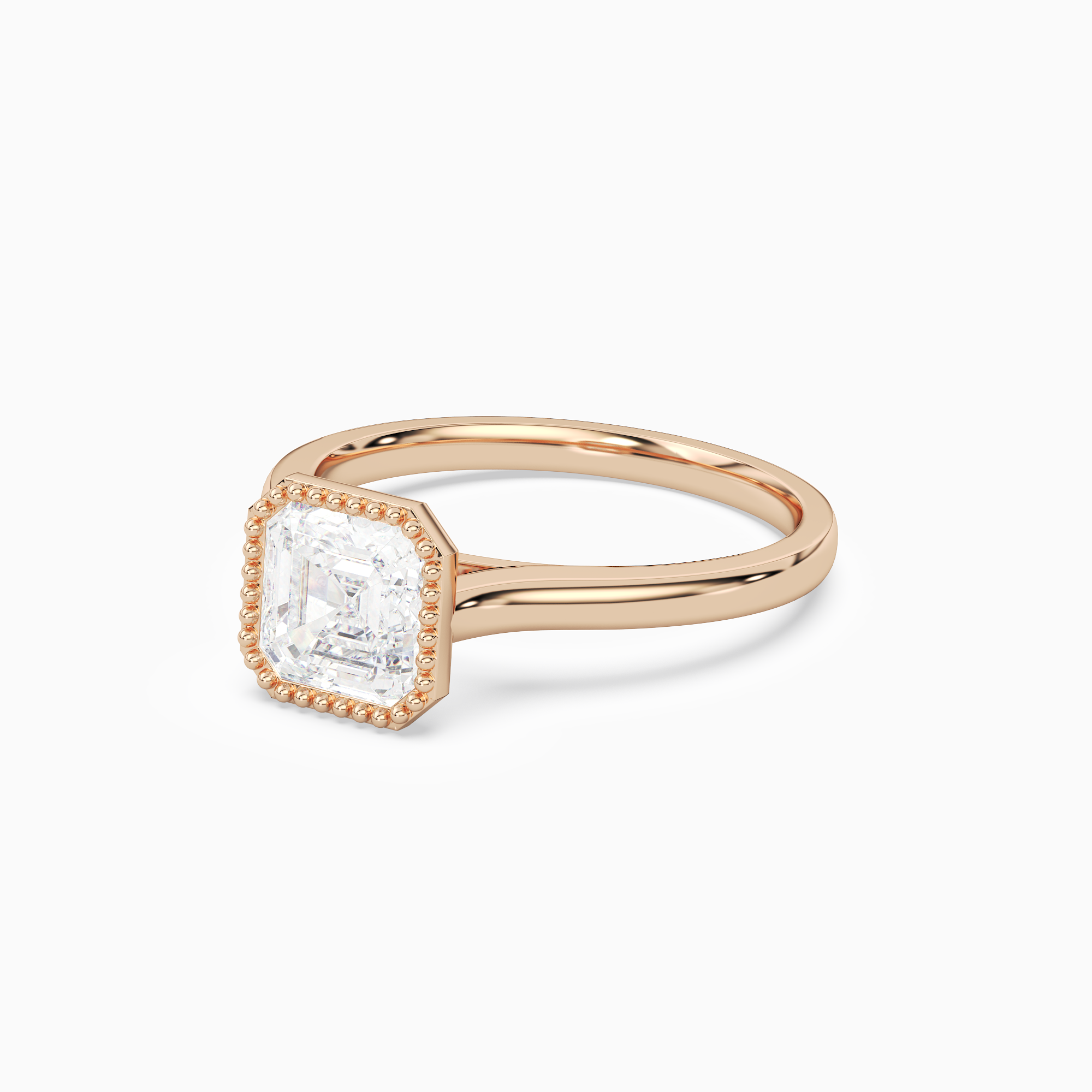 Asscher Milgrain Bezel Solitaire in 14K Rose Gold top angle