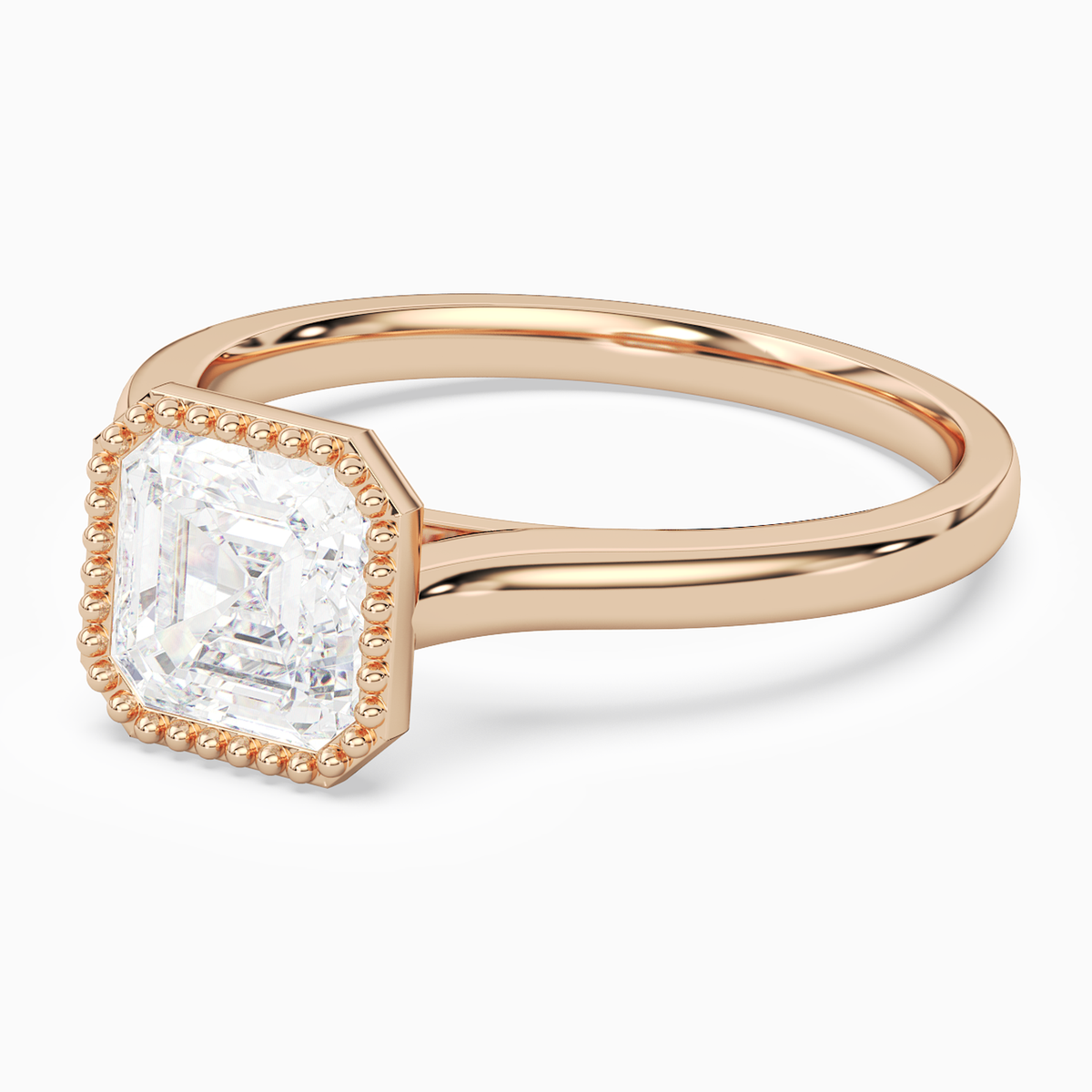 Asscher Milgrain Bezel Solitaire in 14K Rose Gold top angle
