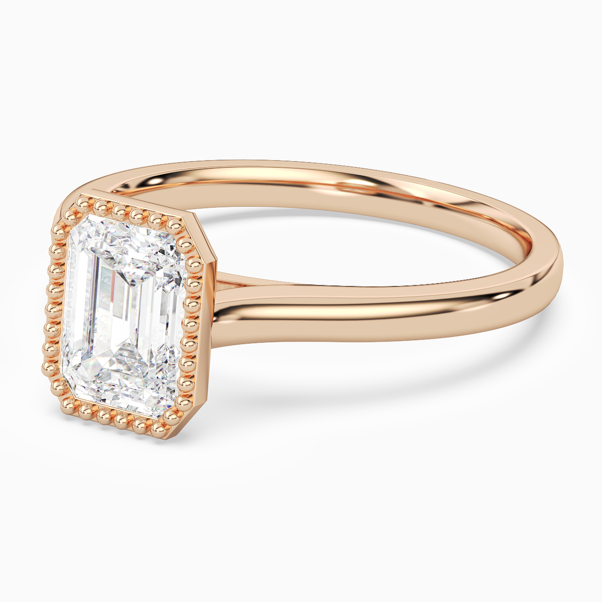 Emerald Milgrain Bezel Solitaire in 14K Rose Gold top angle