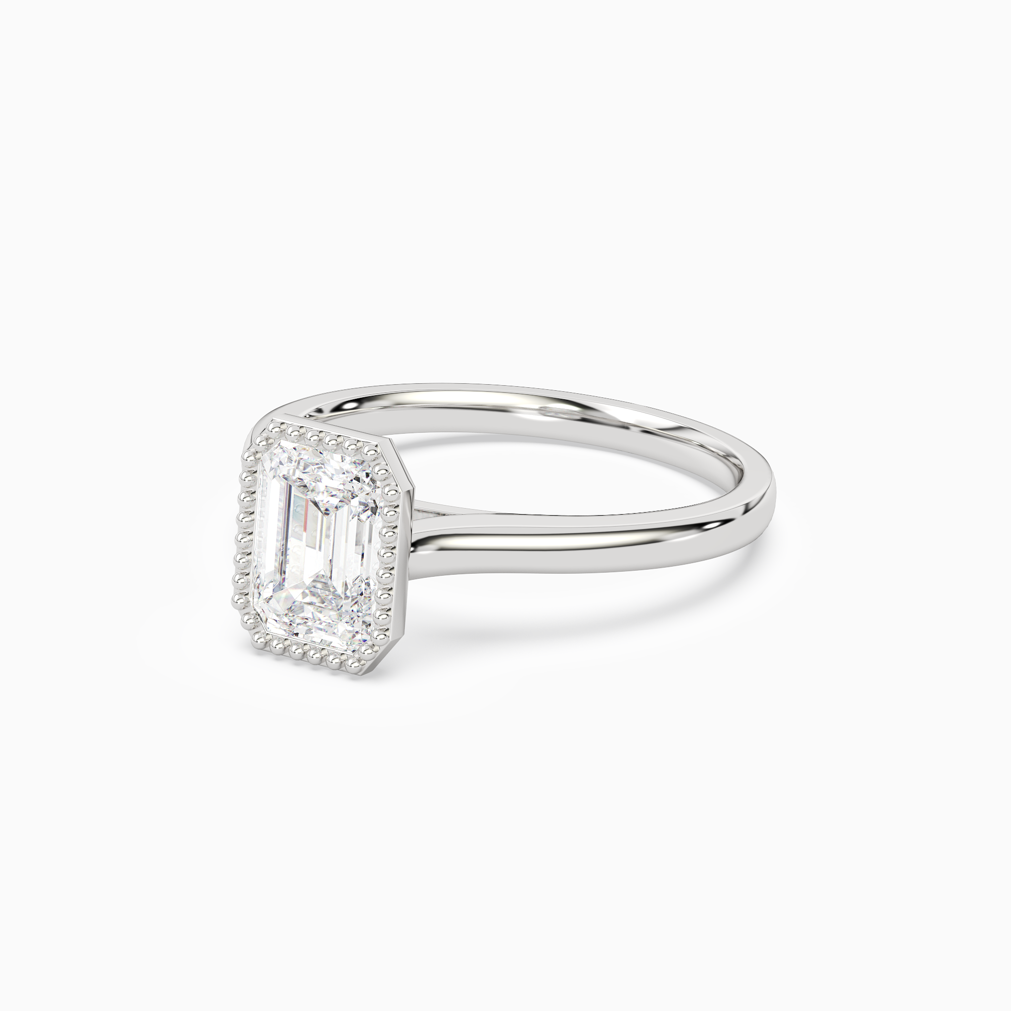 Emerald Milgrain Bezel Solitaire in 14K White Gold top angle