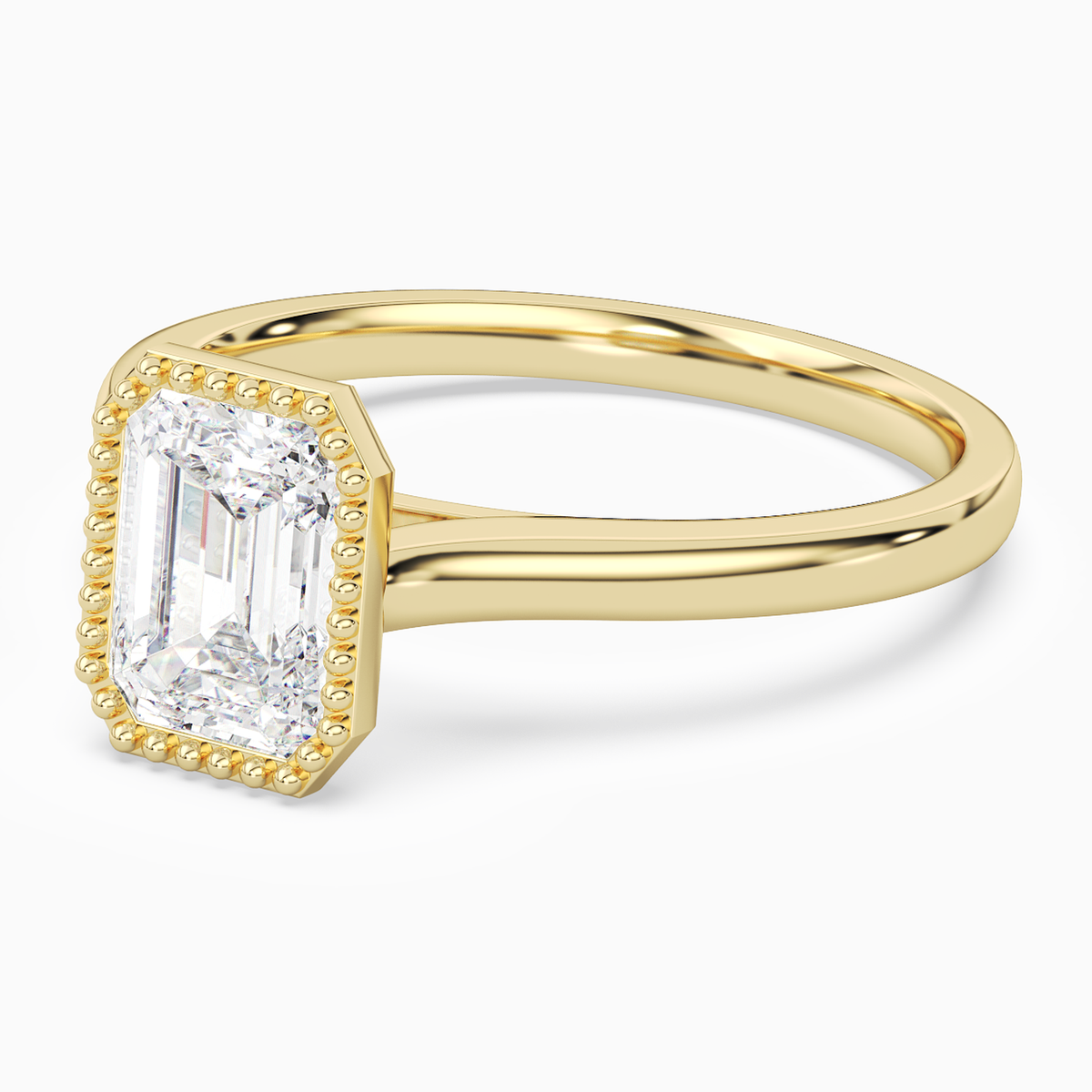 Emerald Milgrain Bezel Solitaire in 14K Yellow Gold top angle
