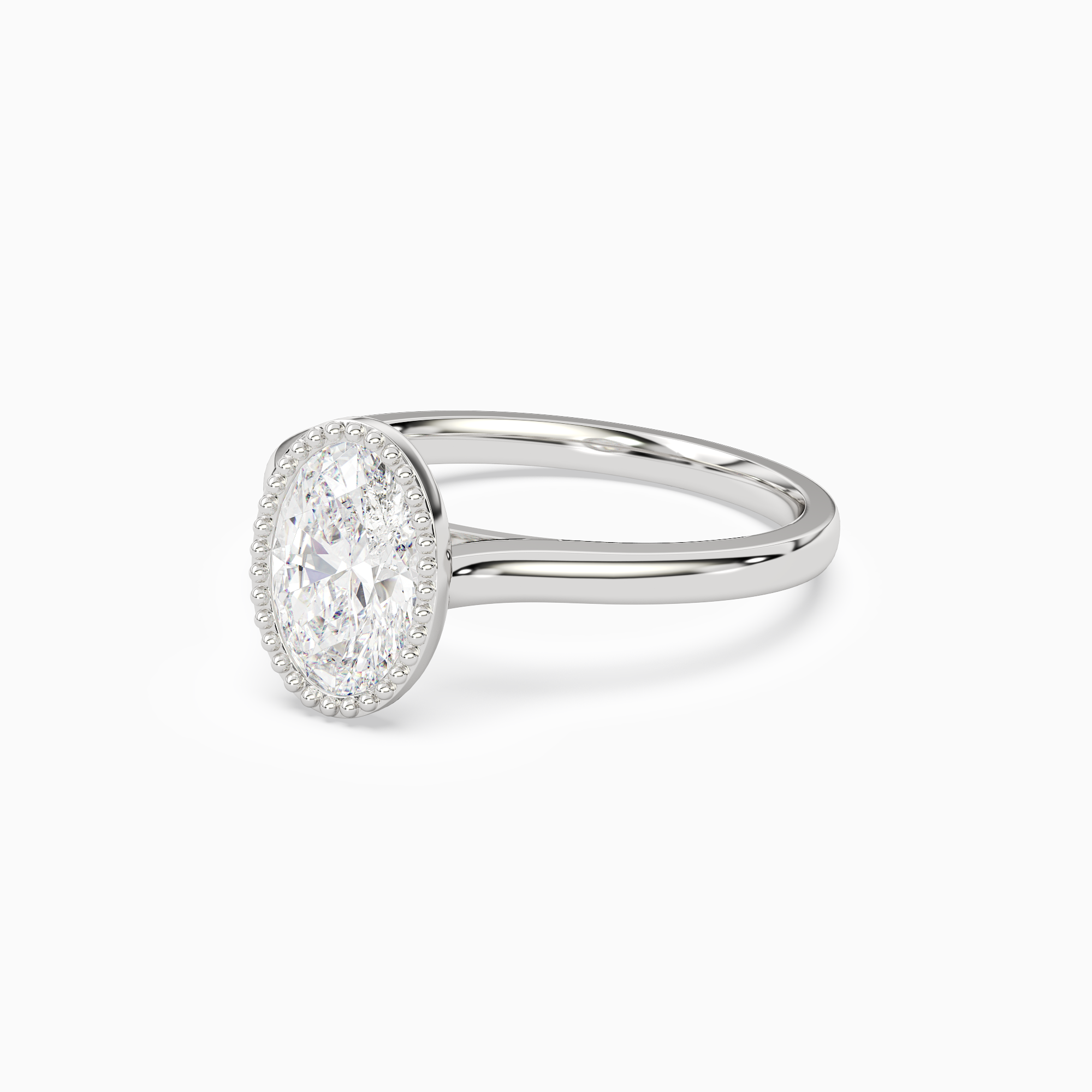 Oval Milgrain Bezel Solitaire in 14K White Gold top angle