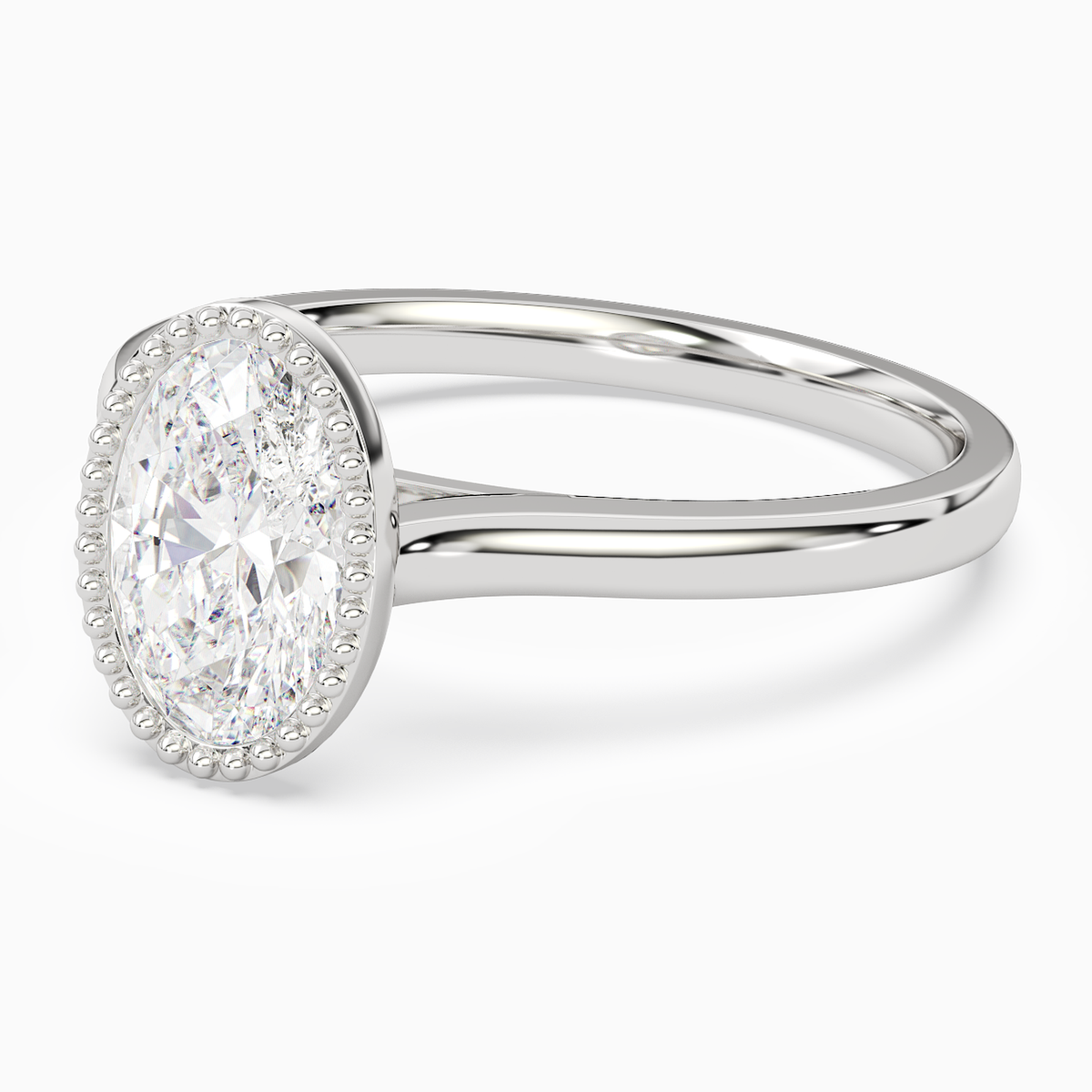 Oval Milgrain Bezel Solitaire in 14K White Gold top angle