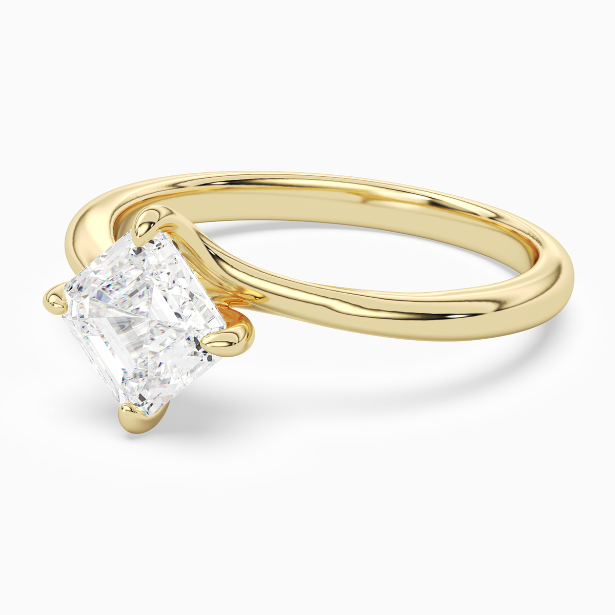 Asscher Bypass Solitaire in 18K Yellow Gold top angle