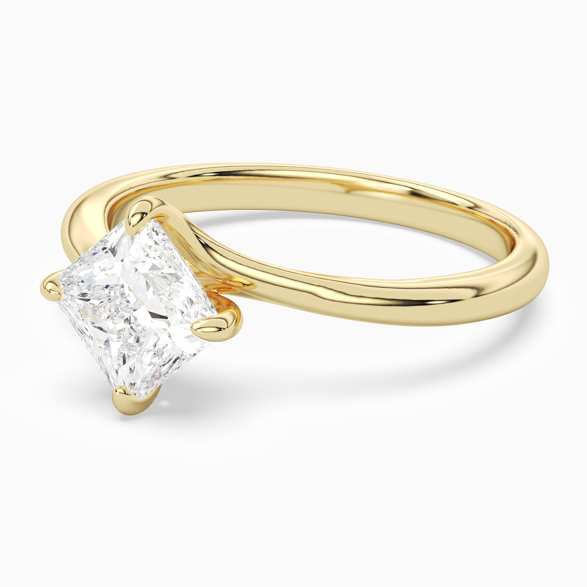 Princess Bypass Solitaire in 18K Yellow Gold top angle