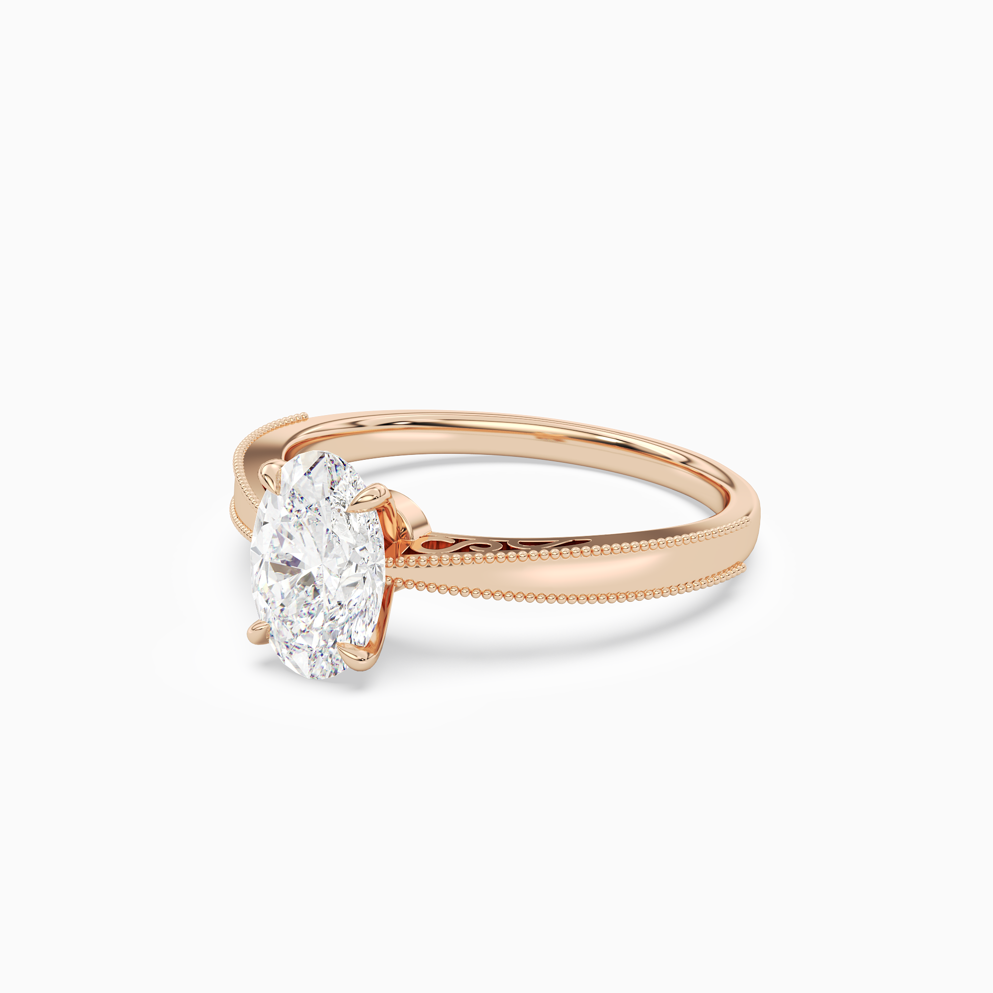 Oval Milgrain Edge Solitaire in 14K Rose Gold top angle