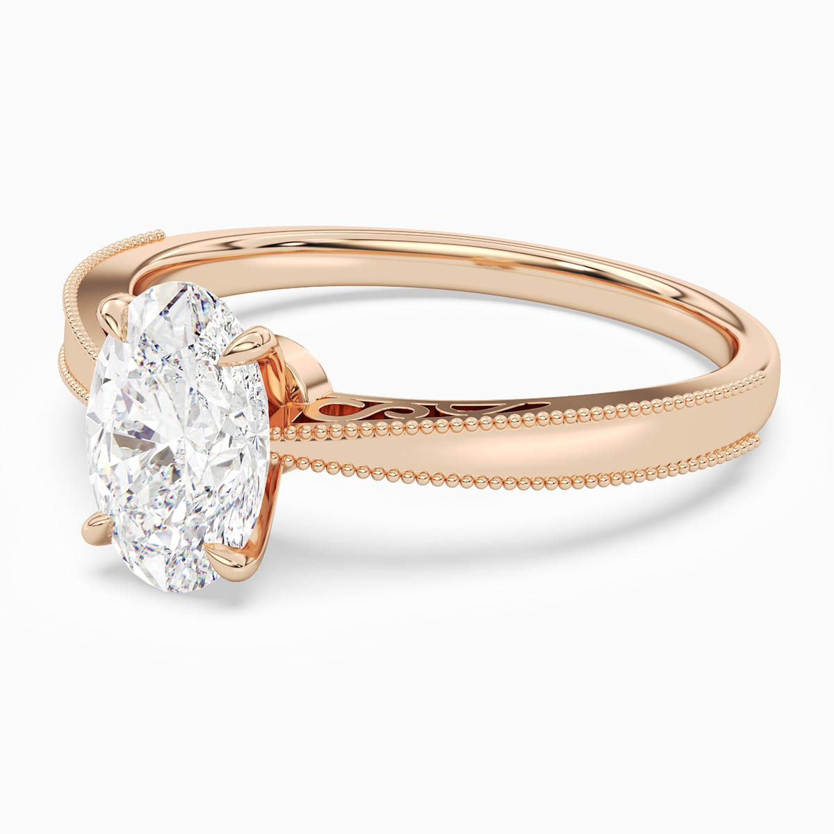 Oval Milgrain Edge Solitaire in 14K Rose Gold top angle