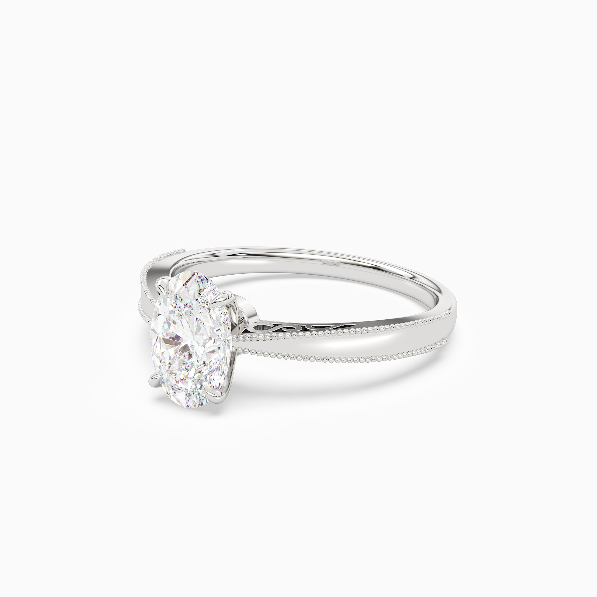 Oval Milgrain Edge Solitaire in Platinum top angle