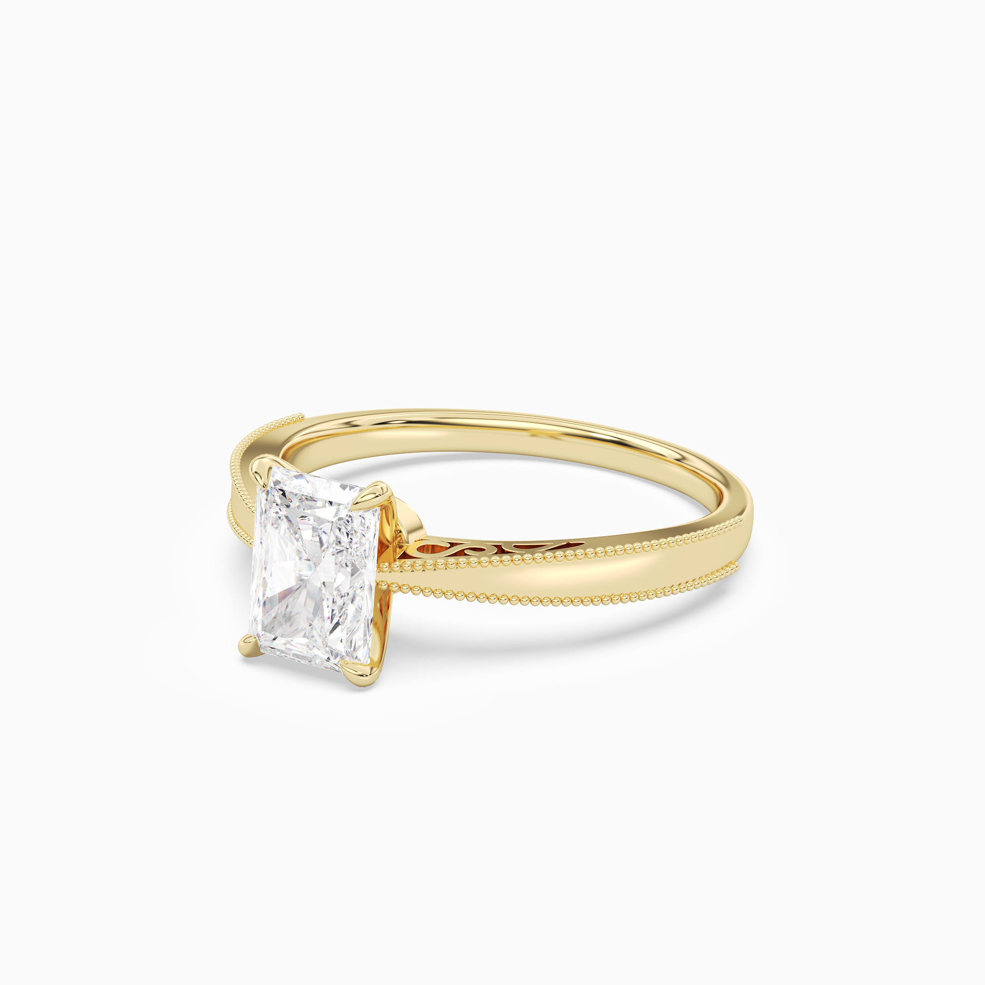 Radiant Milgrain Edge Solitaire in 14K Yellow Gold top angle