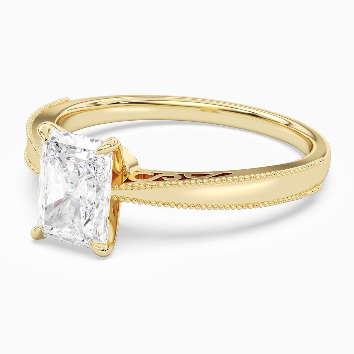 Radiant Milgrain Edge Solitaire in 14K Yellow Gold top angle
